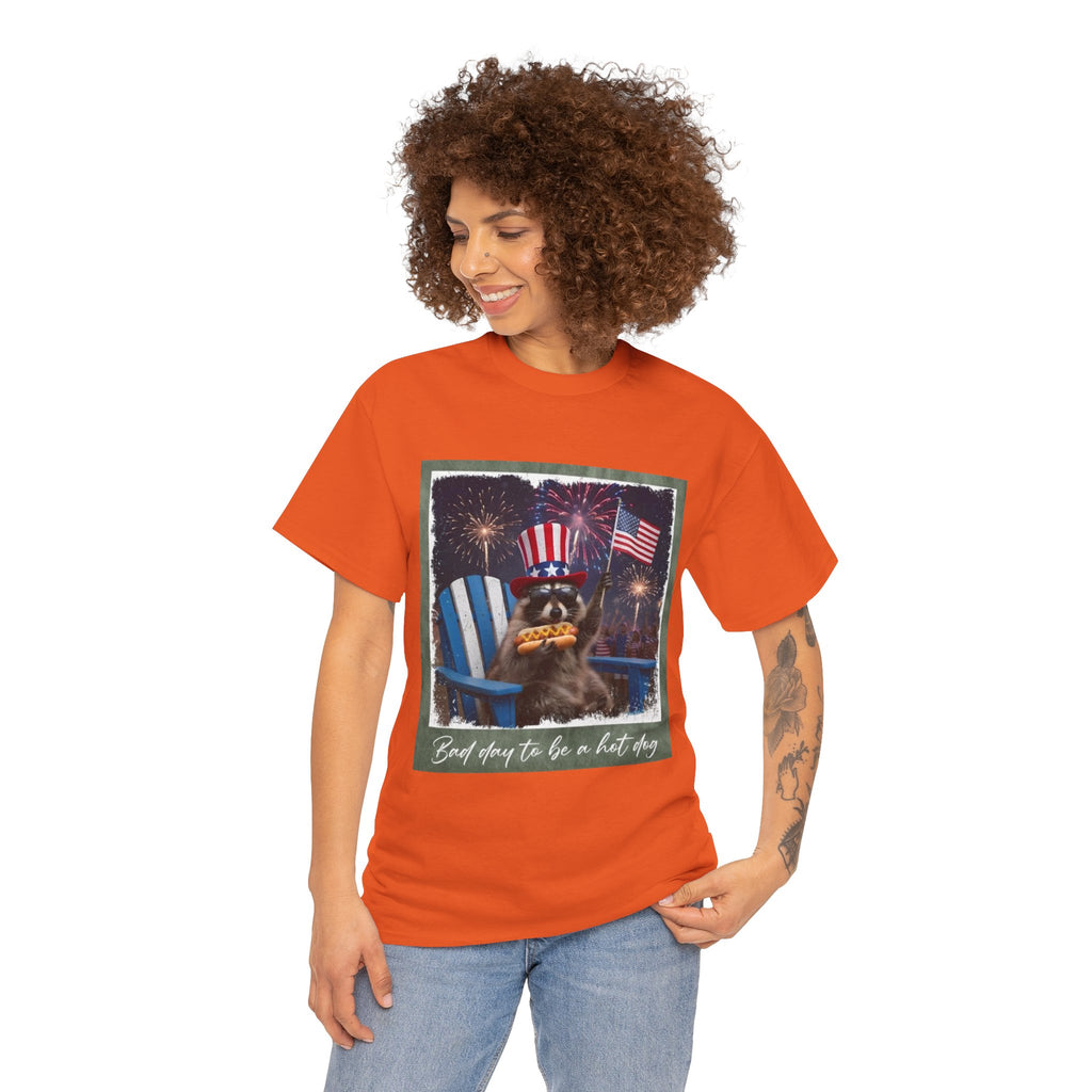 Patriotic Uncle Sam Bear T-Shirt — 'God Spares Us to Be a Hot Dog' 4th of July Tee