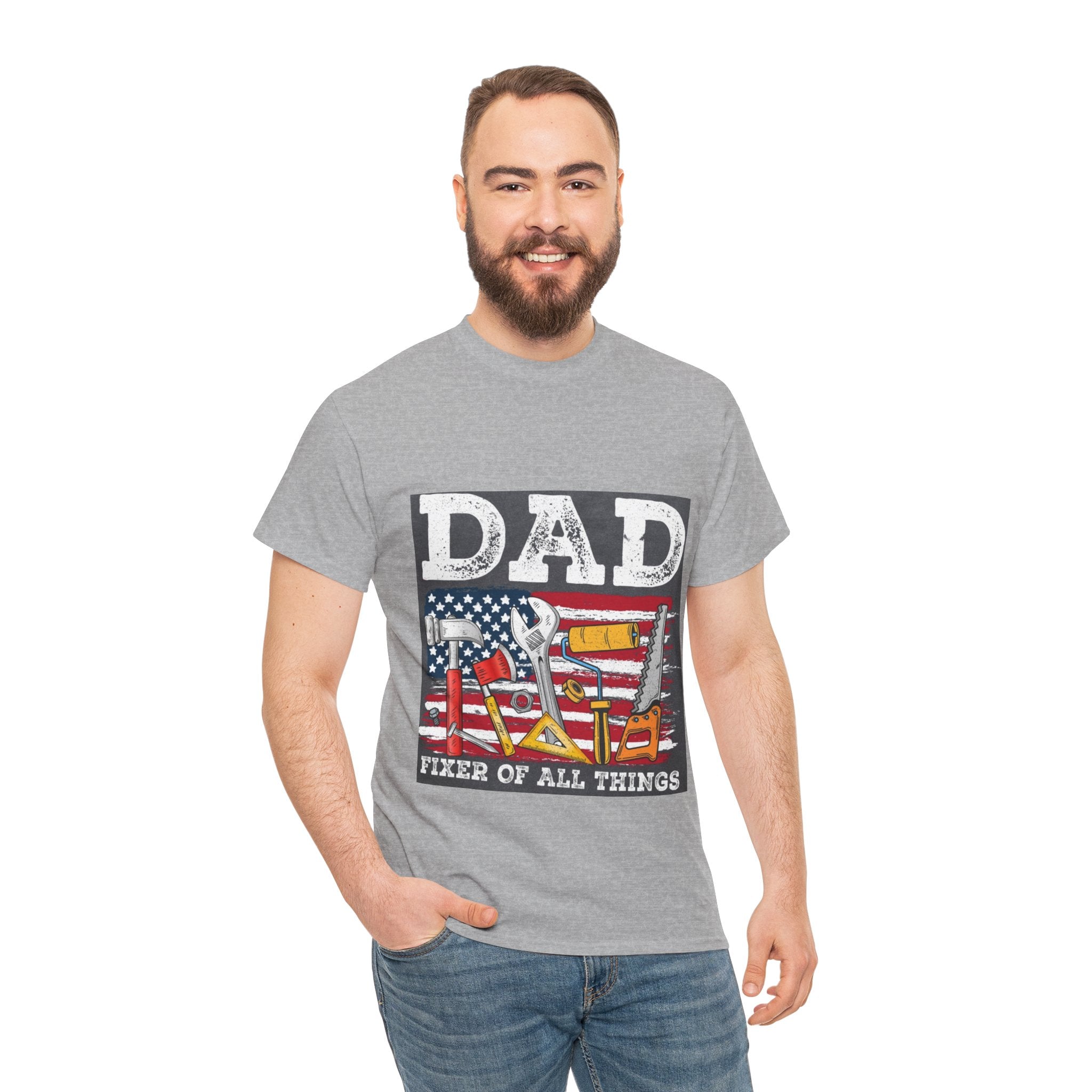 Dad Fixer Of All Things T-Shirt — American Flag Tool Graphic Tee for Fathers