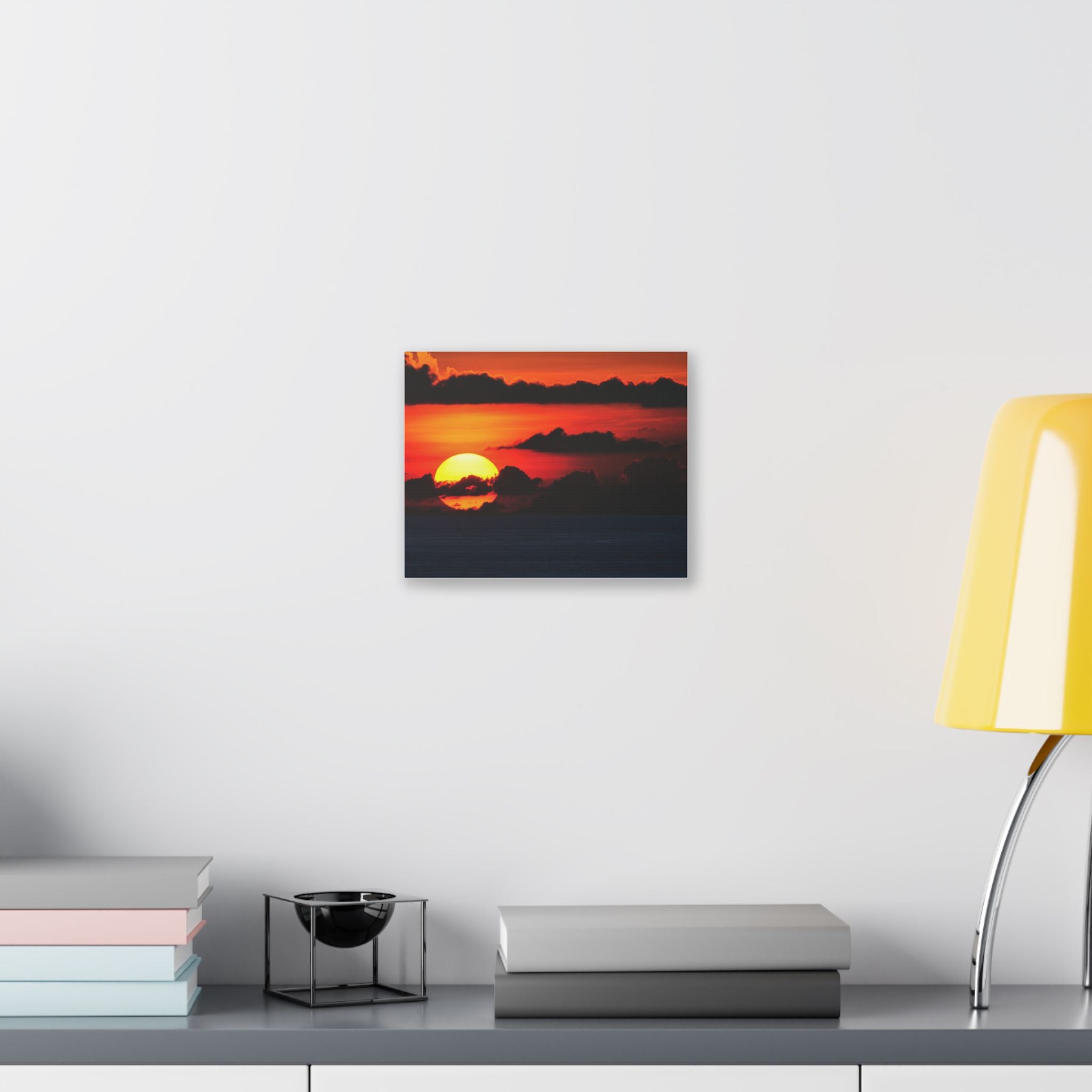 Sunset Ocean Canvas Print — Dramatic Red Sunset Wall Art