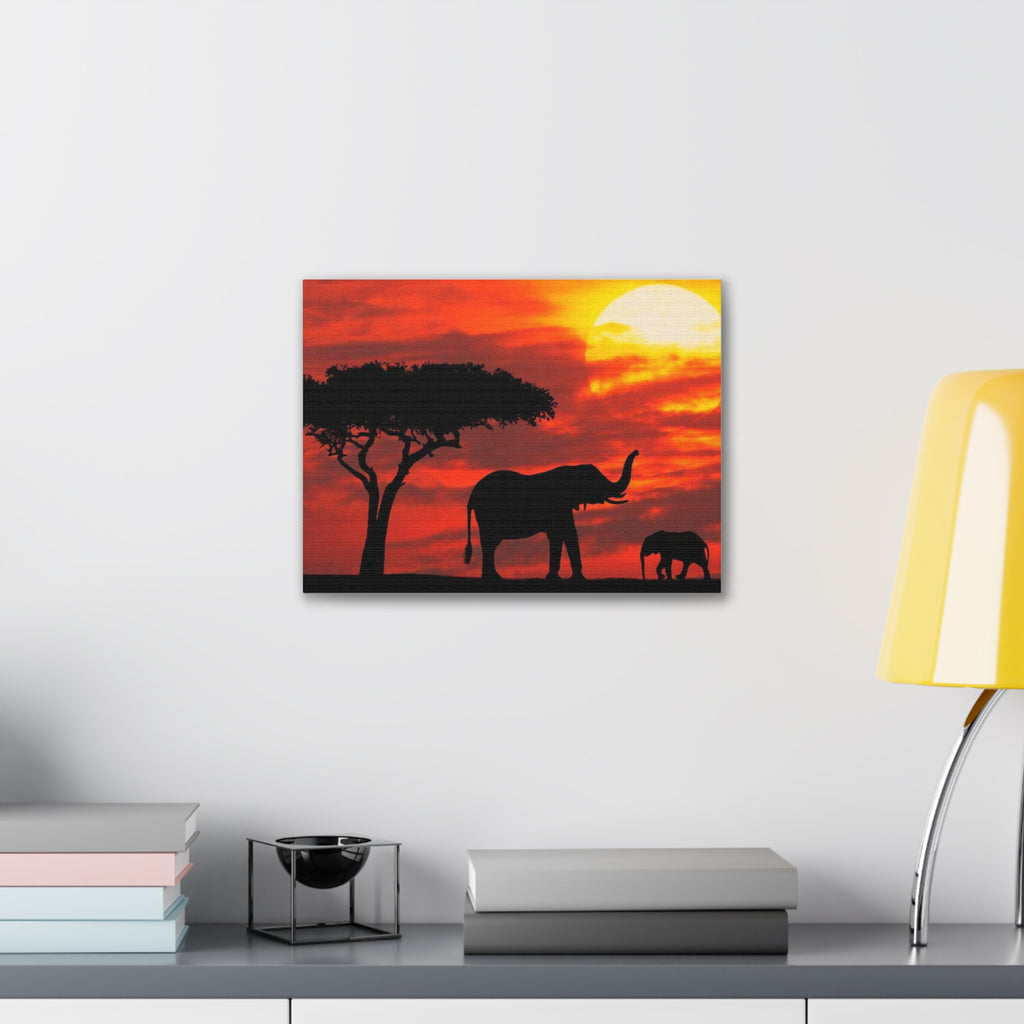 Elephant Sunset Canvas Print — African Safari Wall Art