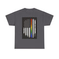 LGBTQ+ Pride Flag T‑Shirt — Distressed American Flag with Rainbow Stripe