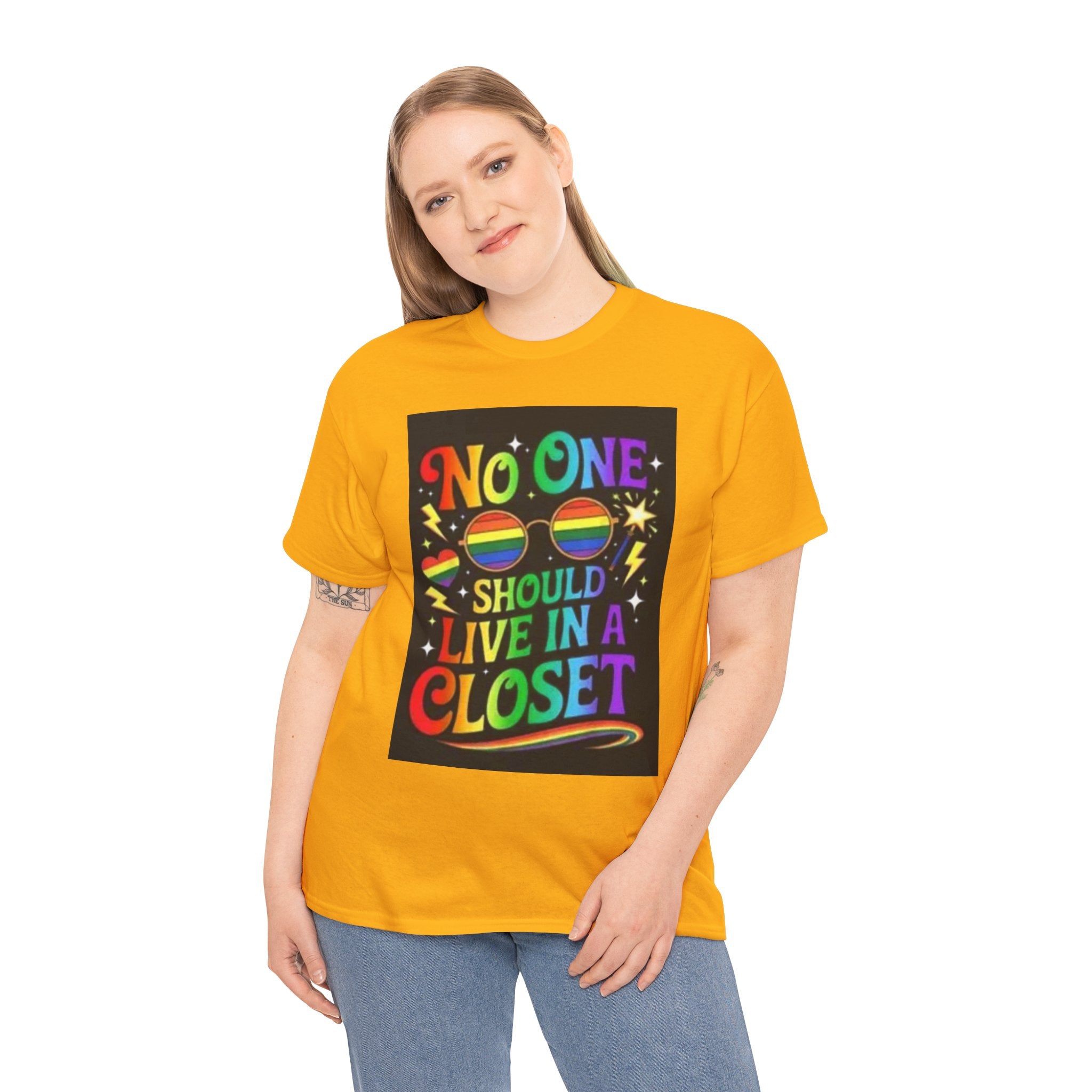 T‑Shirt — "No One Should Live in a Closet" Rainbow Pride Tee