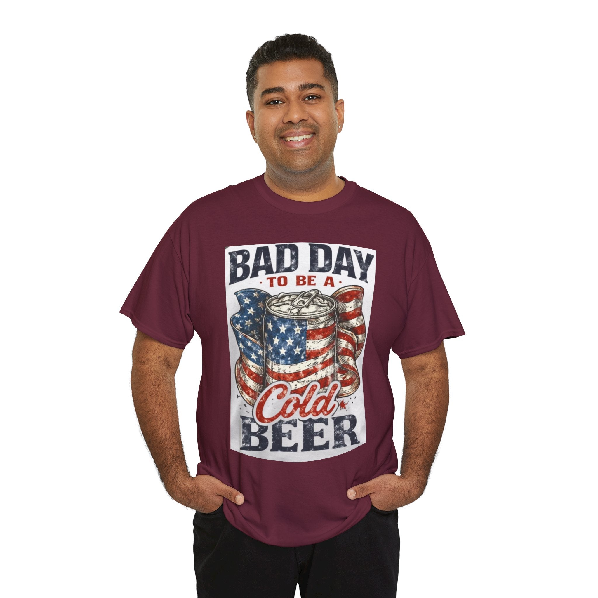 Bad Day to Be a Cold Beer T-Shirt — American Flag Beer Can Graphic Tee
