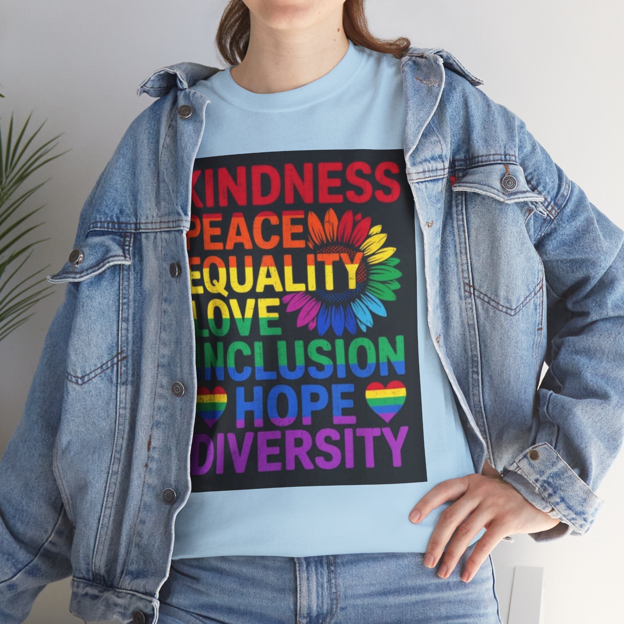 Kindness Peace Equality Rainbow T-Shirt — Pride Inclusion & Diversity Tee