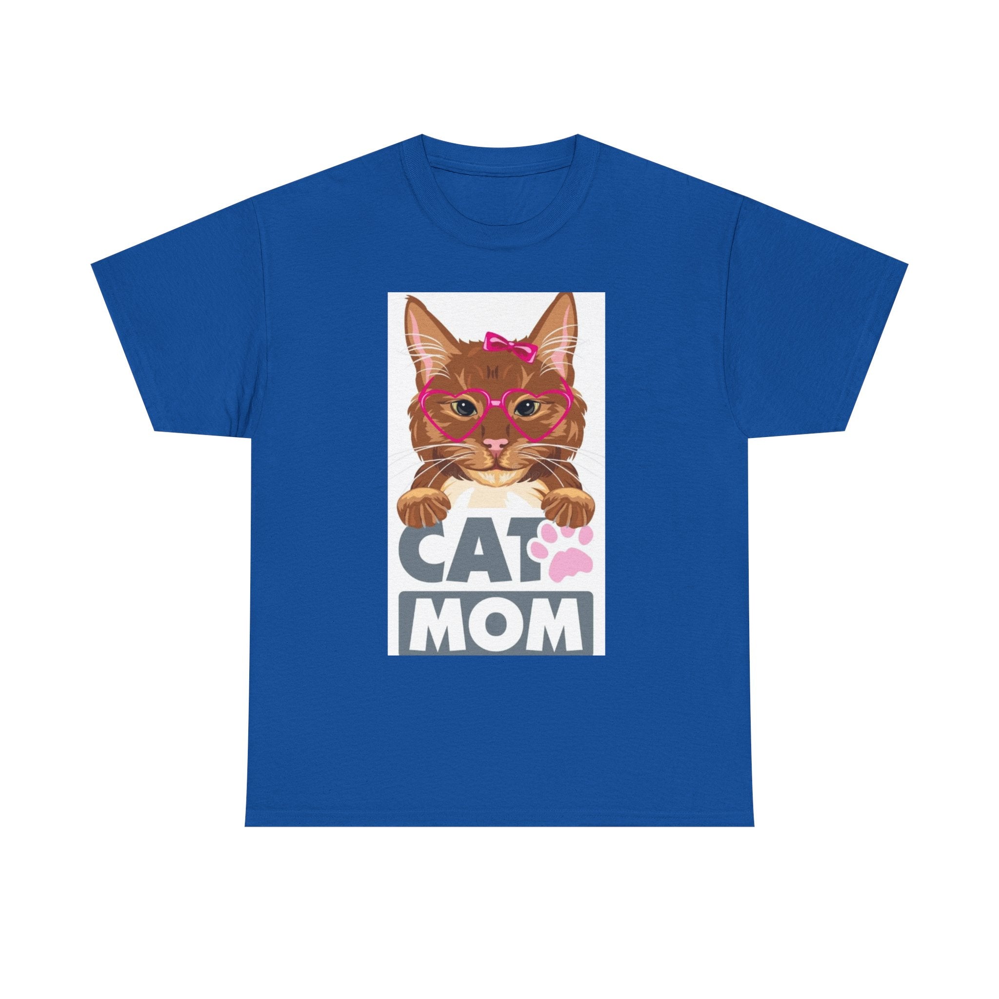 Cat Mom T-Shirt — Cute Cat Face Graphic Tee with "CAT MOM" Paw Print