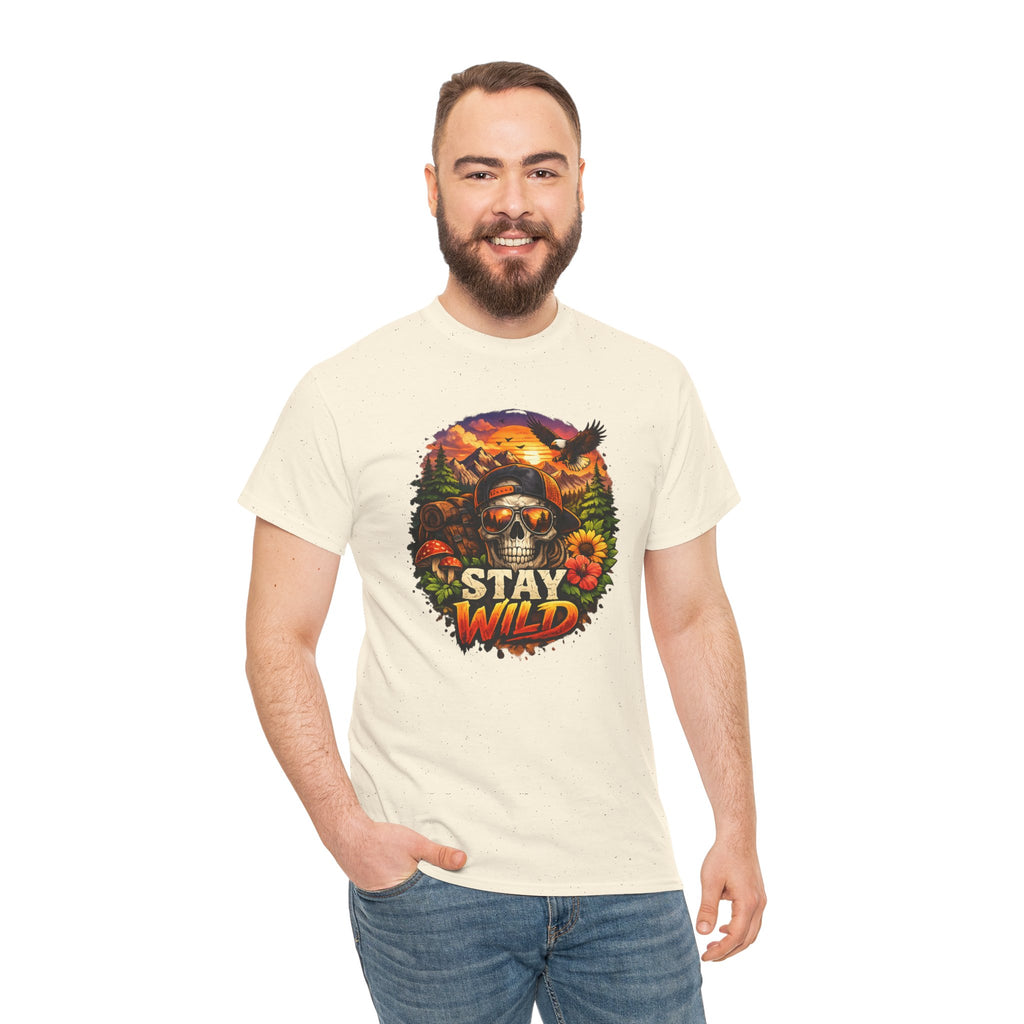 Stay Wild Skull Tee — Vintage Sunset Skull & Sunflower Graphic T-Shirt