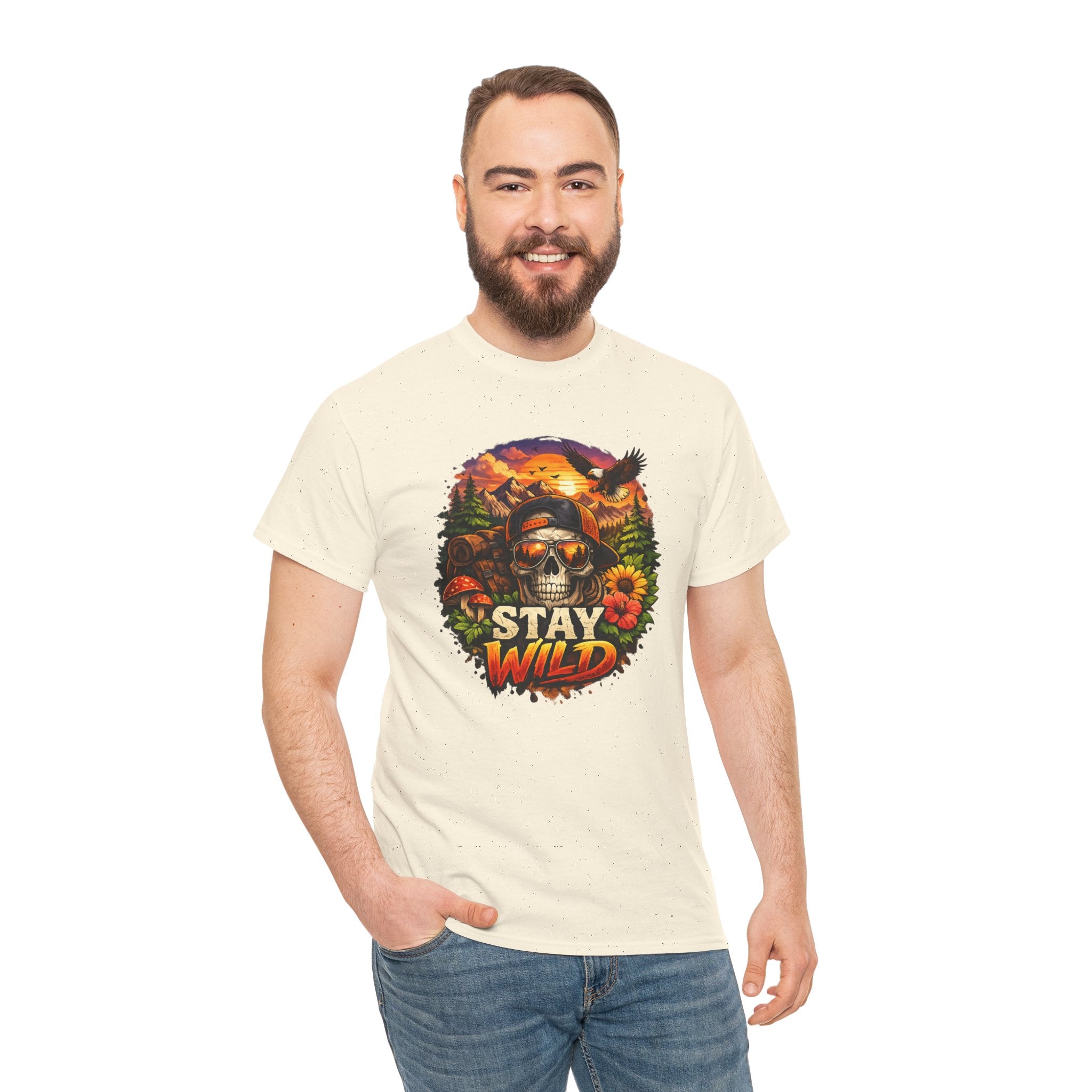 Stay Wild Skull Tee — Vintage Sunset Skull & Sunflower Graphic T-Shirt