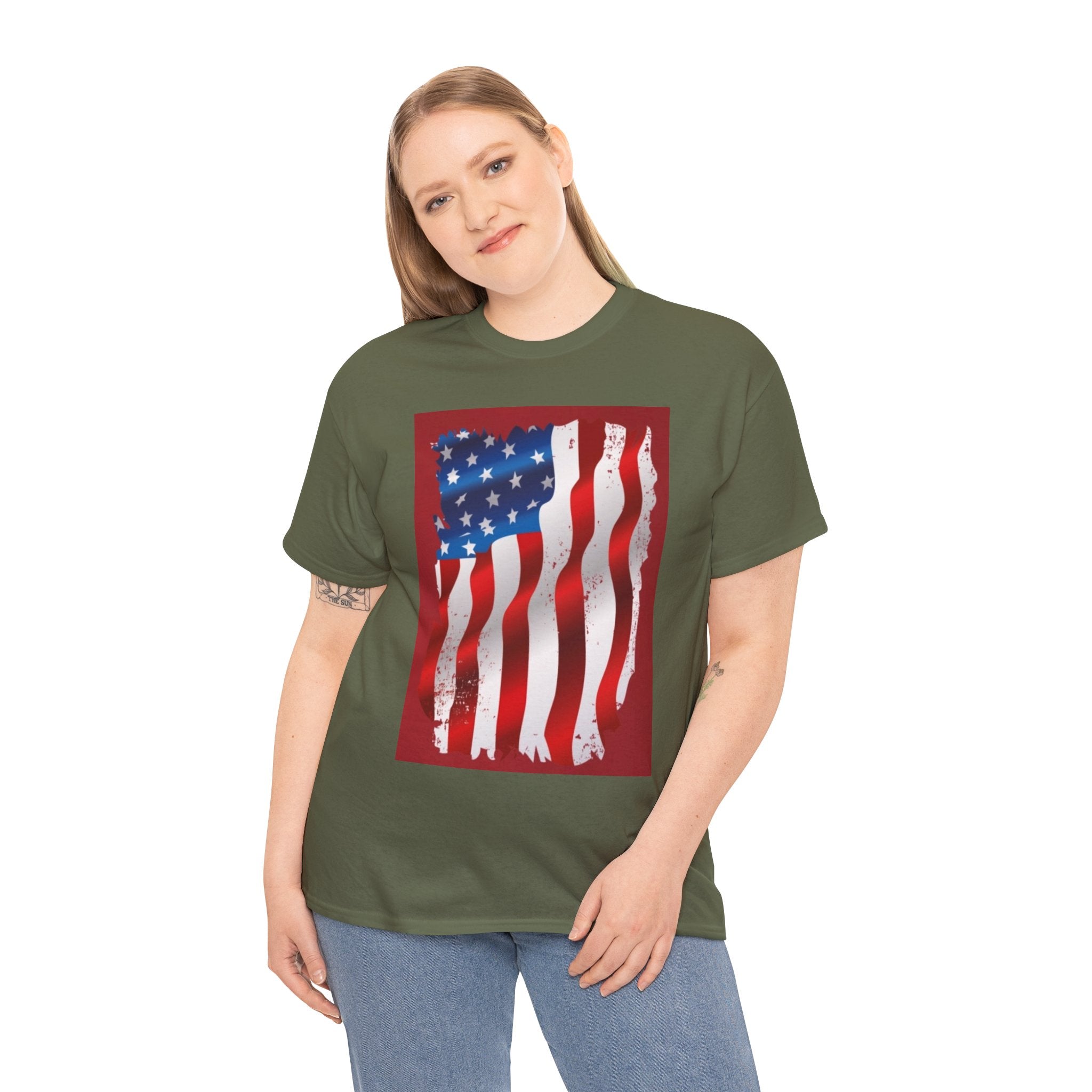 American Flag Graphic Tee — Distressed Wavy Stars & Stripes