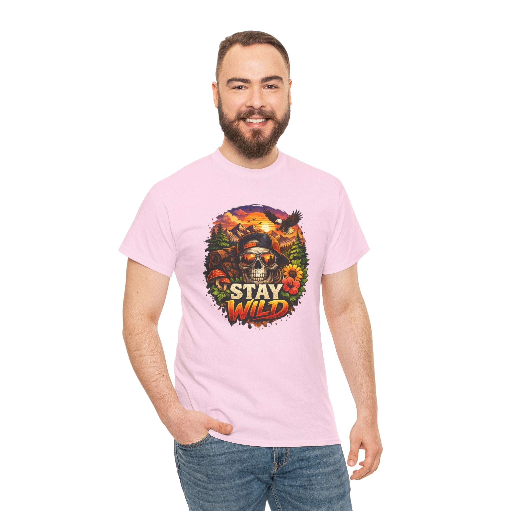Stay Wild Skull Tee — Vintage Sunset Skull & Sunflower Graphic T-Shirt