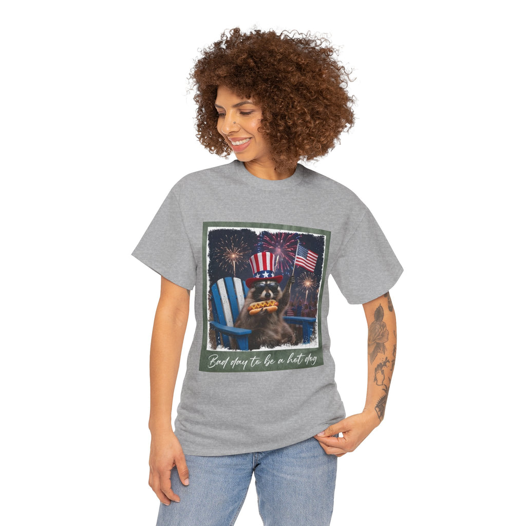 Patriotic Uncle Sam Bear T-Shirt — 'God Spares Us to Be a Hot Dog' 4th of July Tee