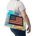 Holographic Beach Tote Bag with American Flag – Clear Iridescent Pool & Travel Bag