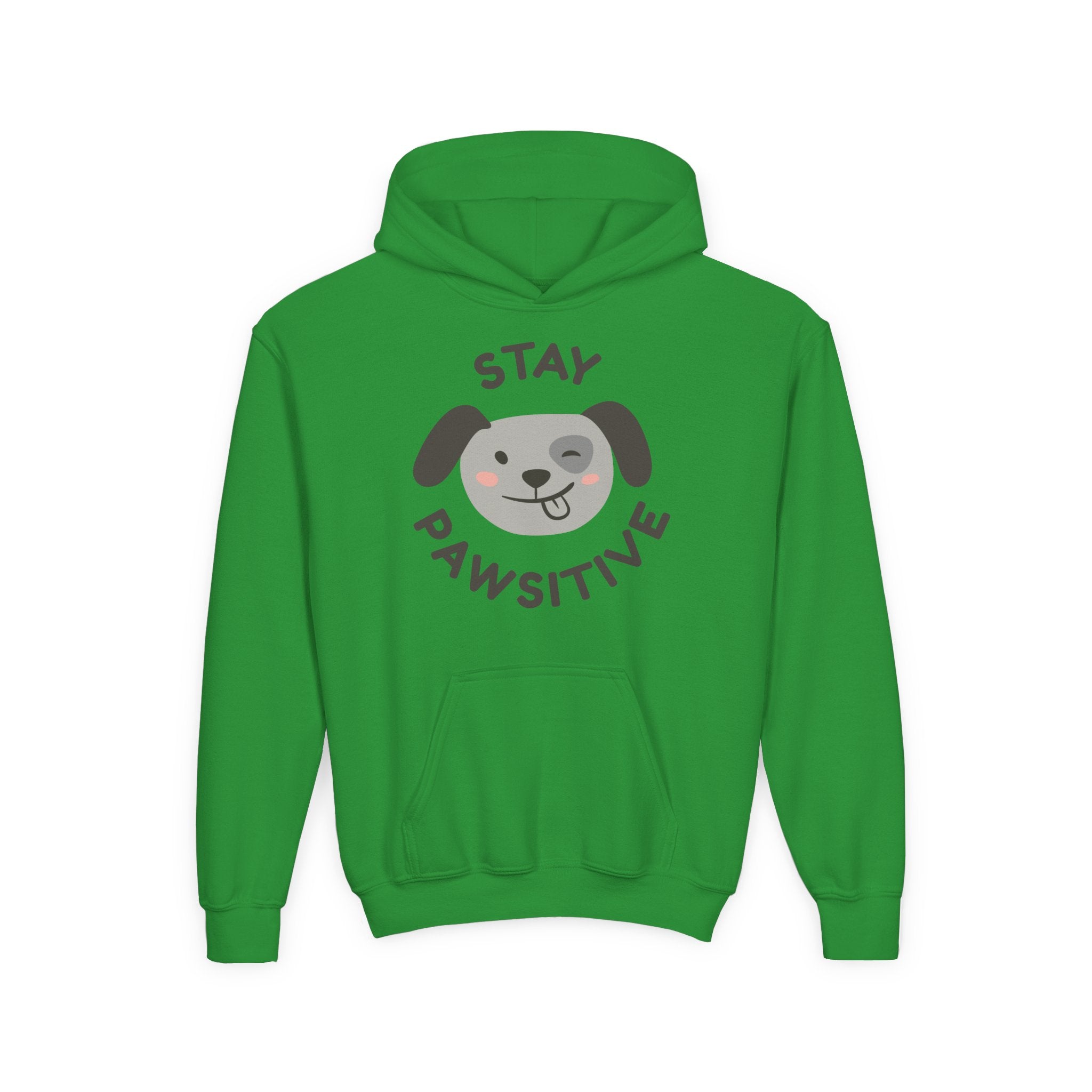 Stay Pawsitive Youth Hoodie – Cute Dog Graphic Kids Sweatshirt