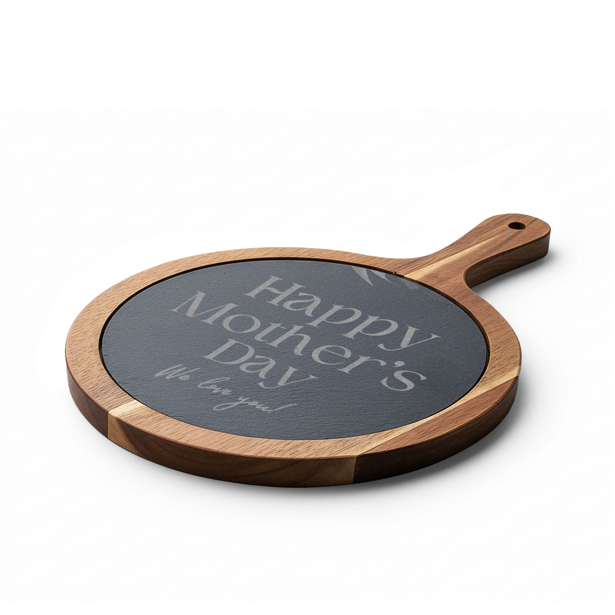 Engraved Mother's Day Charcuterie Board Set — Bamboo Cheese Board with Slate Inlay & Cheese Knives