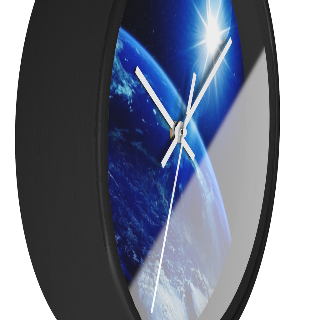 Solar Sunrise Earth Wall Clock — Blue Space Orbit Décor