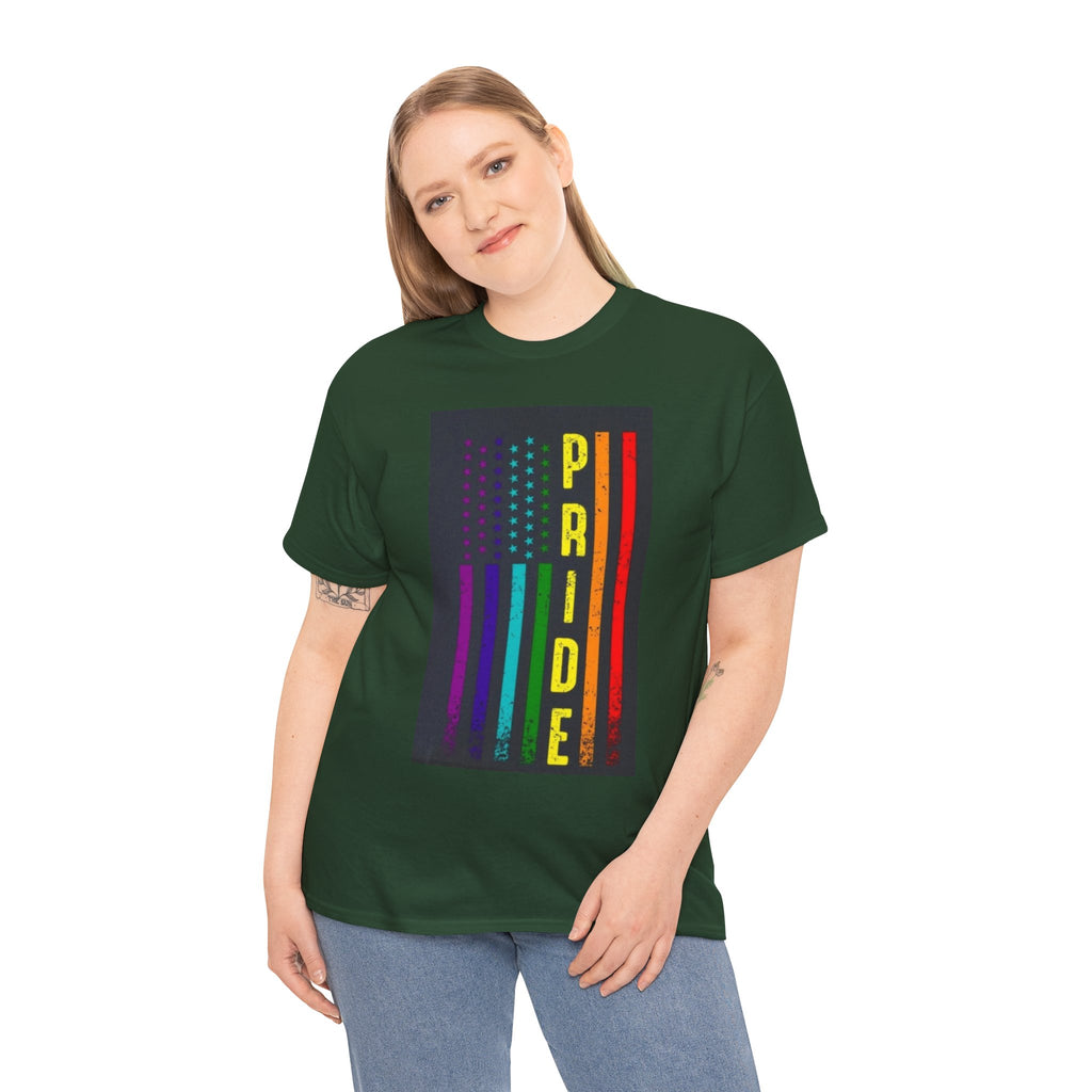 Pride Rainbow Flag Tee — Vertical "PRIDE" Graphic T-Shirt