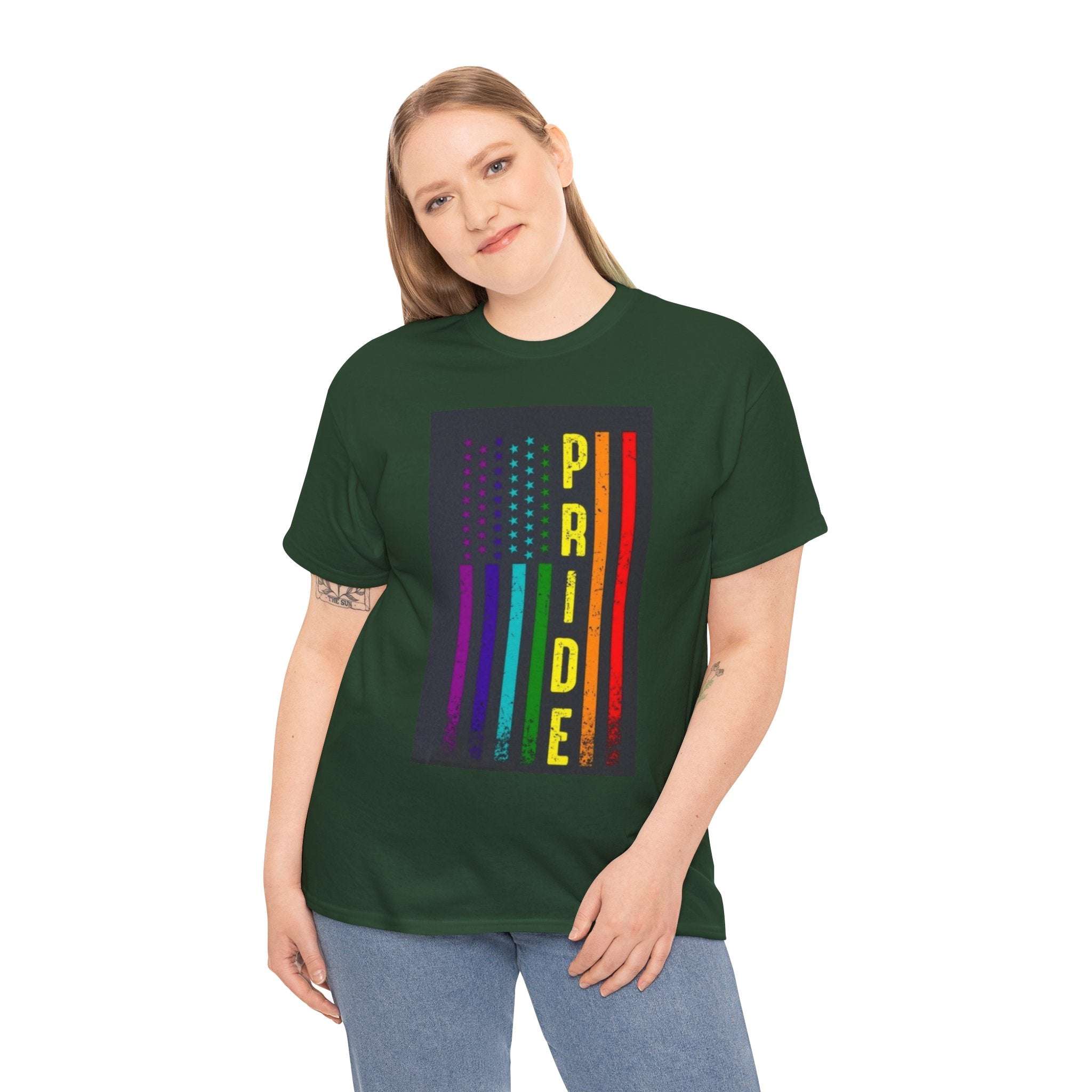 Pride Rainbow Flag Tee — Vertical "PRIDE" Graphic T-Shirt
