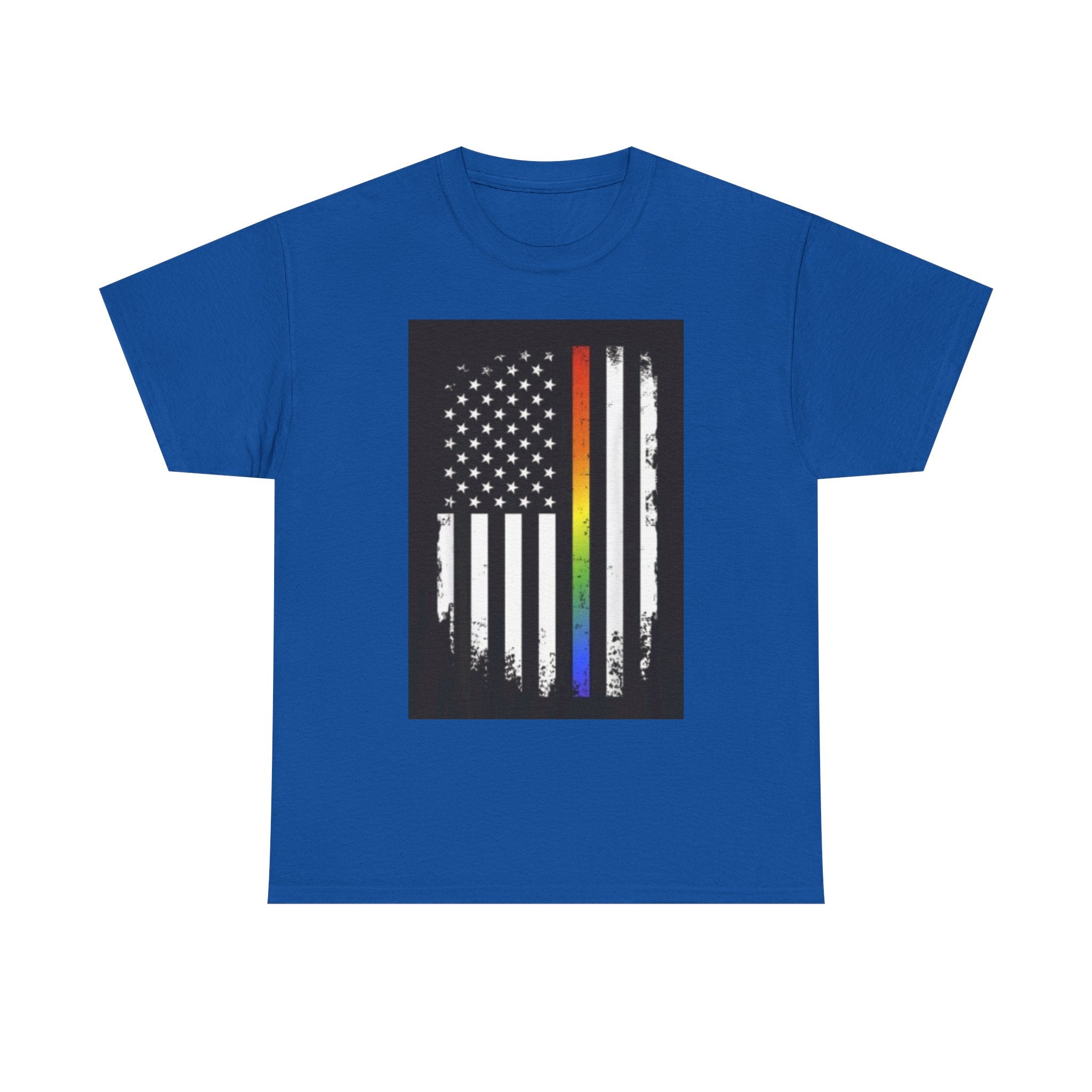 LGBTQ+ Pride Flag T‑Shirt — Distressed American Flag with Rainbow Stripe