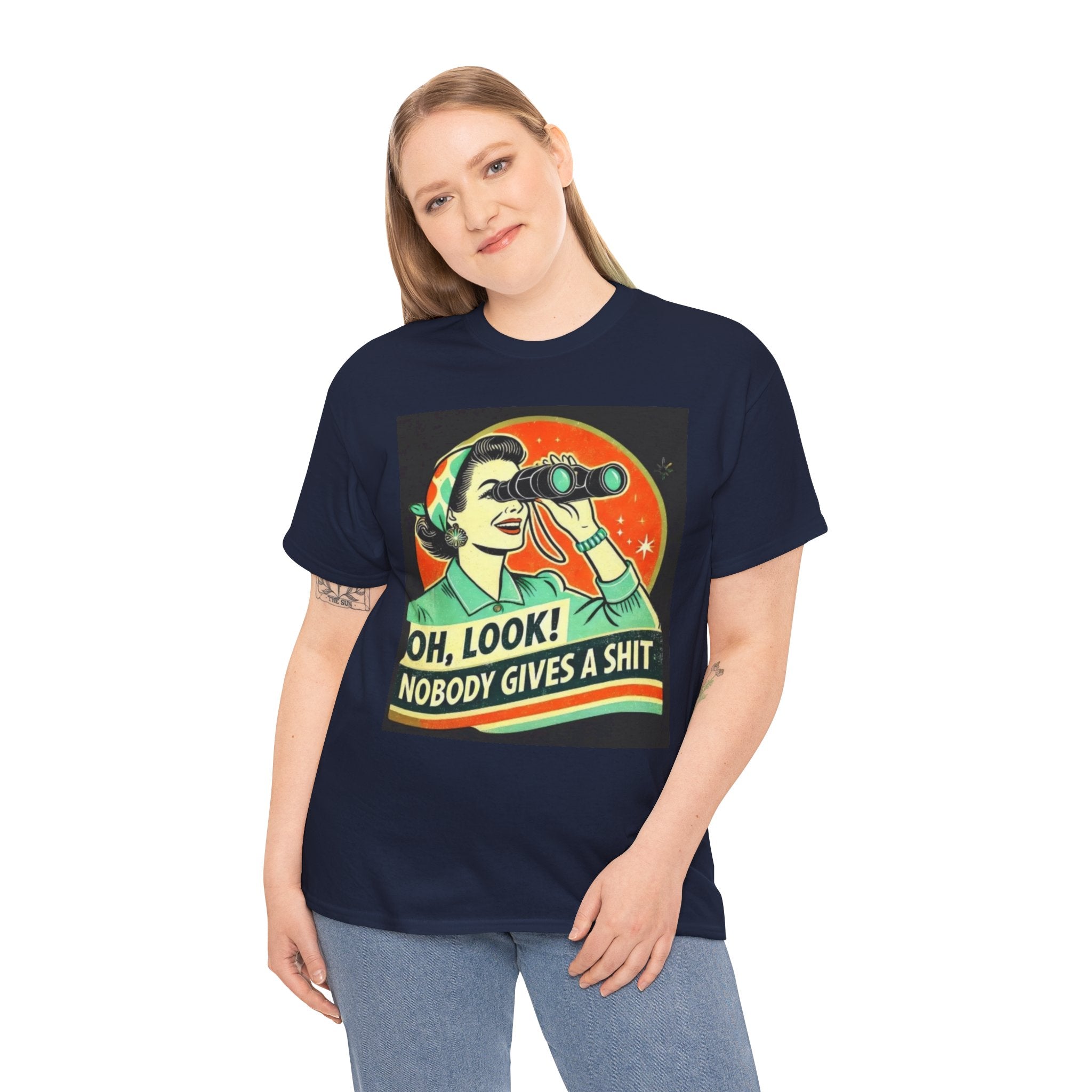 Graphic Tee — "Oh, Look! Nobody Gives a Shit" Retro Binoculars Design