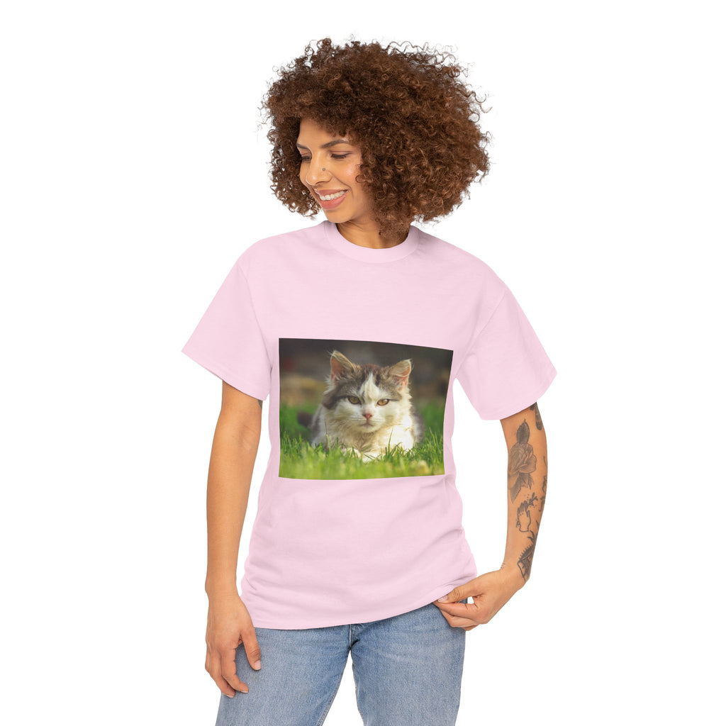 Cat Photo Tee — Relaxed Cat Lying in Grass T-Shirt