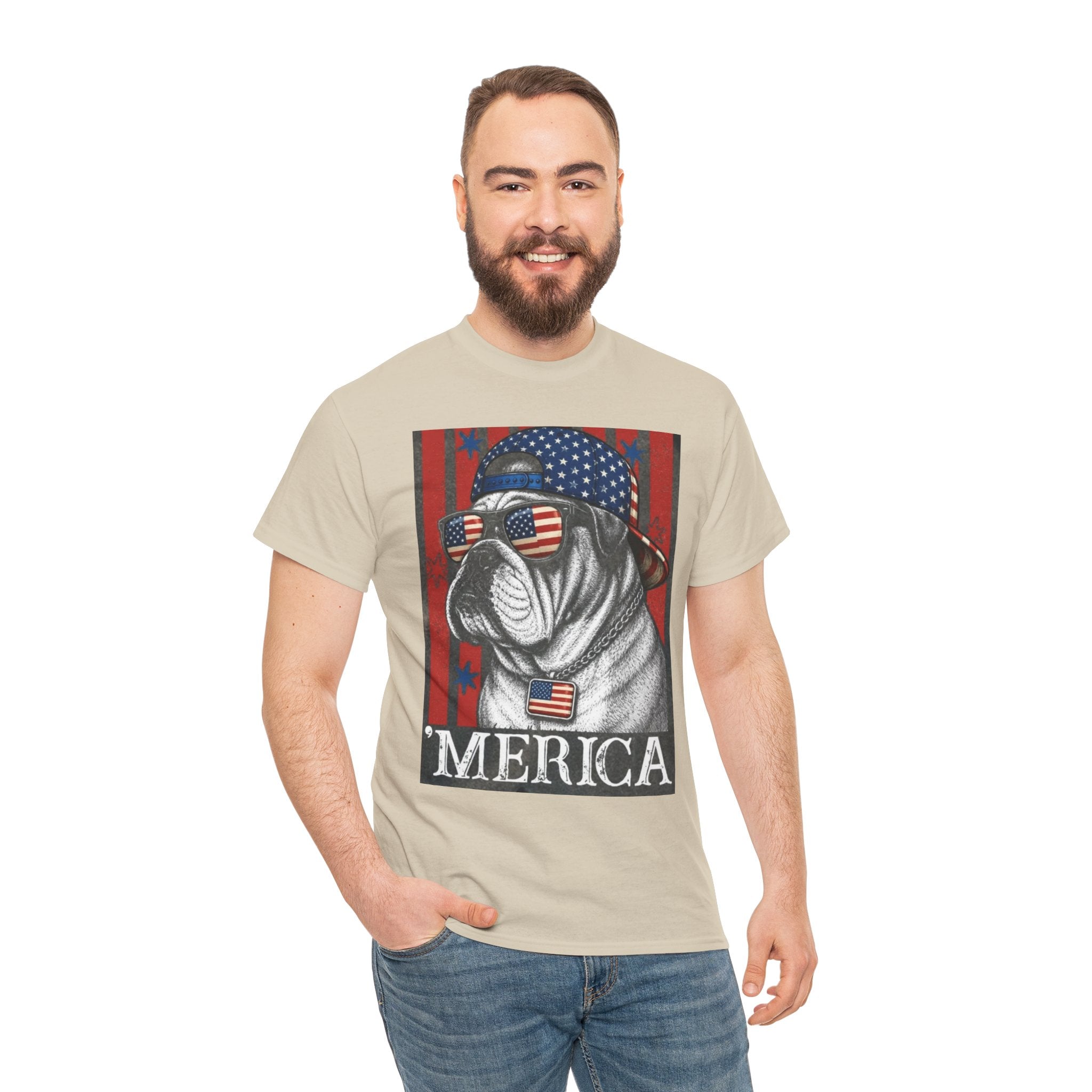 'Merica Bulldog T-Shirt — Patriotic American Flag Tee for Fourth of July