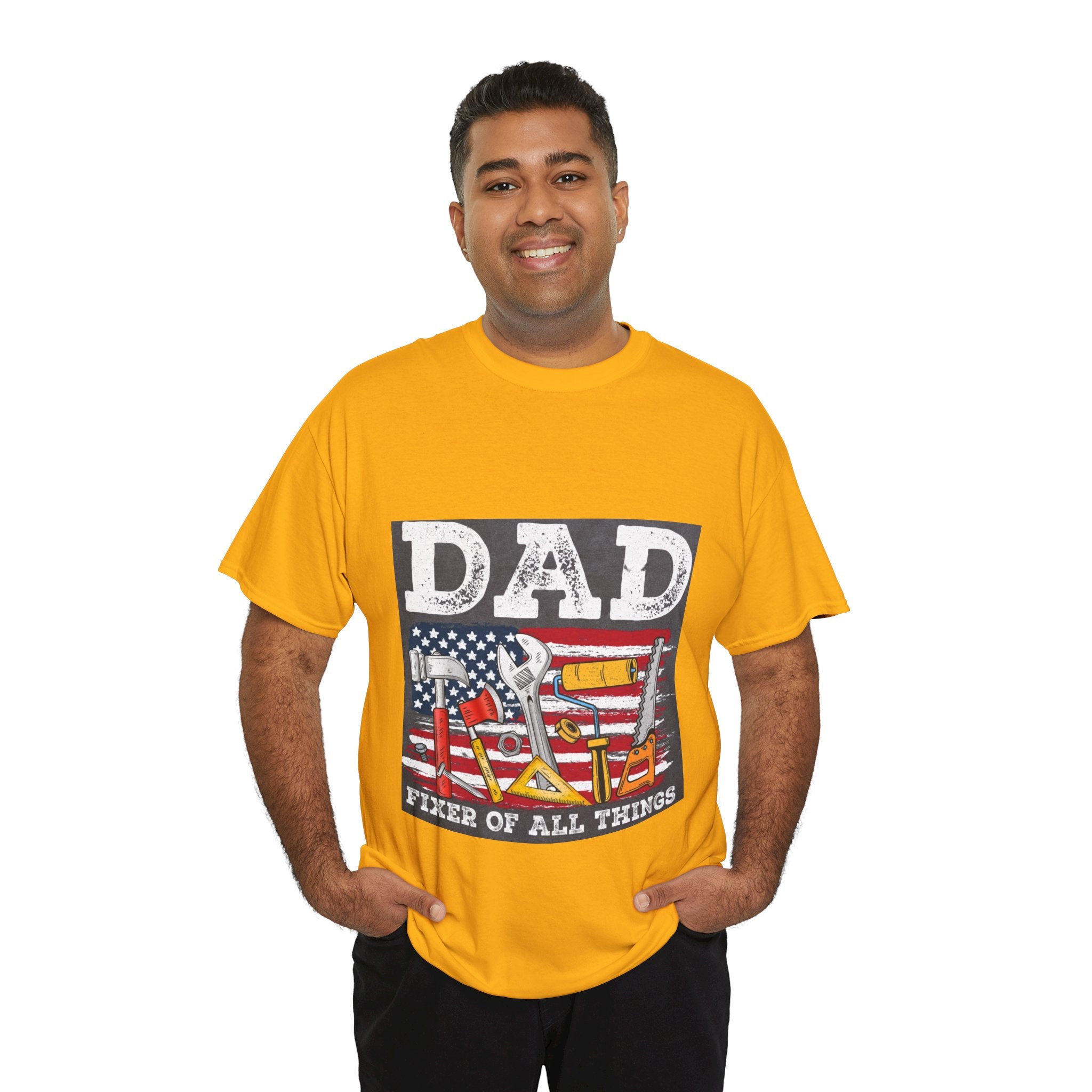 Dad Fixer Of All Things T-Shirt — American Flag Tool Graphic Tee for Fathers
