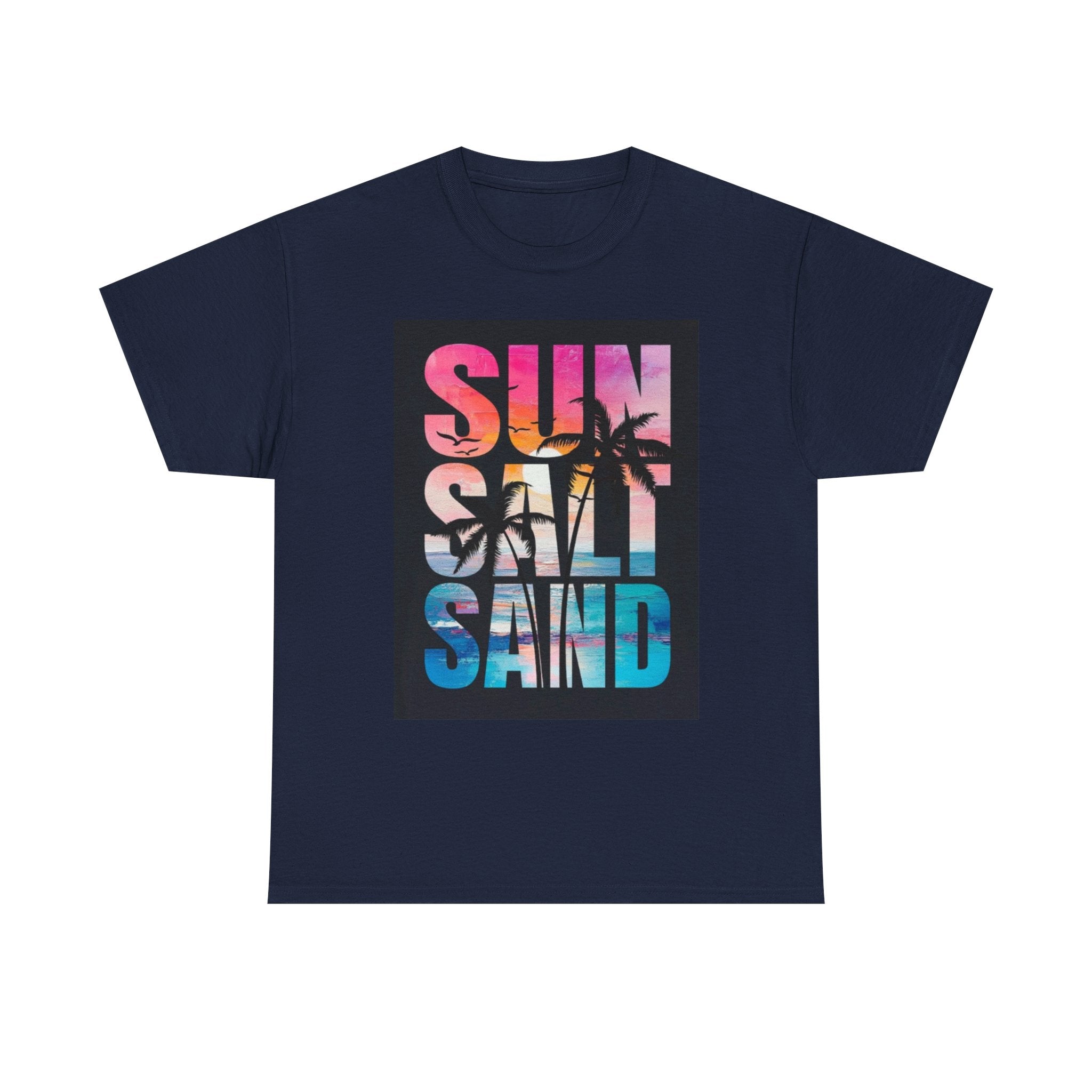 Sun Salt Sand Beach T-Shirt — Tropical Palm Sunset Graphic Tee