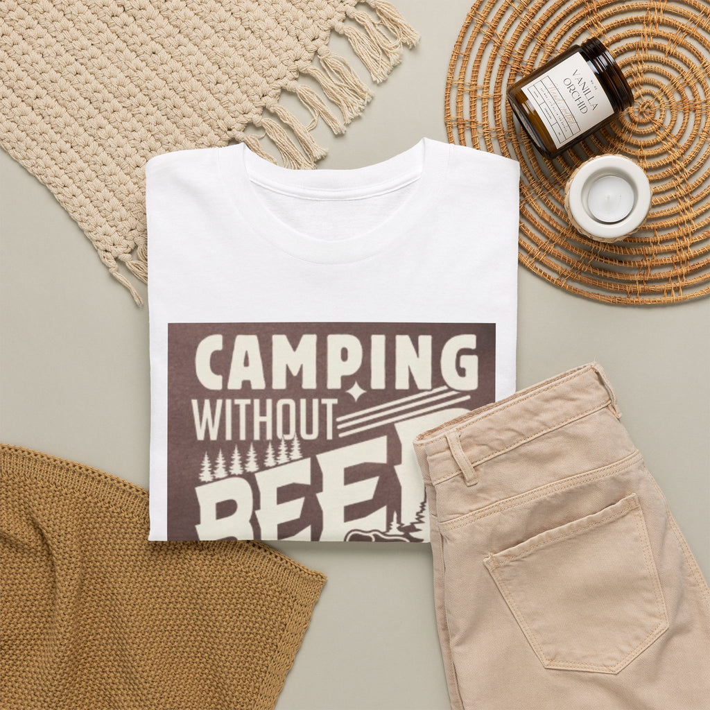 Camping Beer T-Shirt — "Camping Without Beer Is Just Sitting in the Woods" Outdoor Campfire Tee