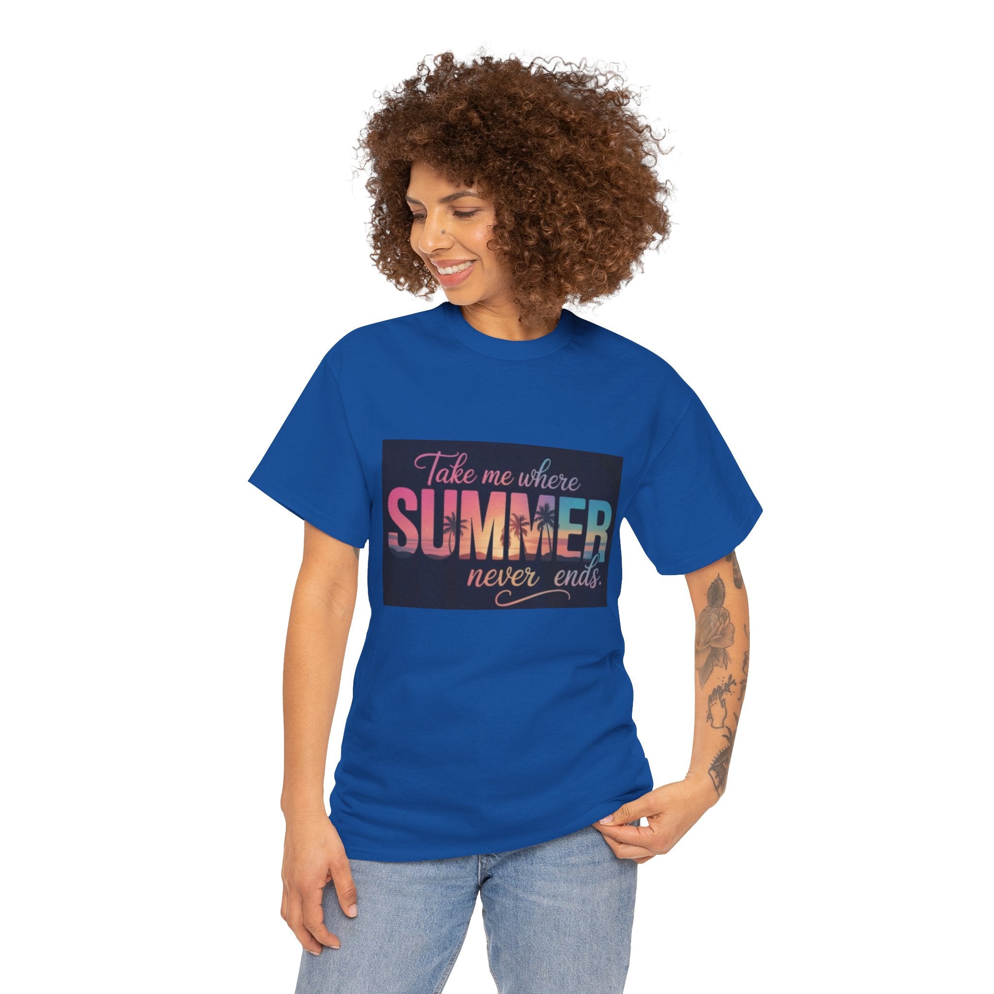 T-Shirt — "Take Me Where Summer Never Ends" Retro Beach Vibes