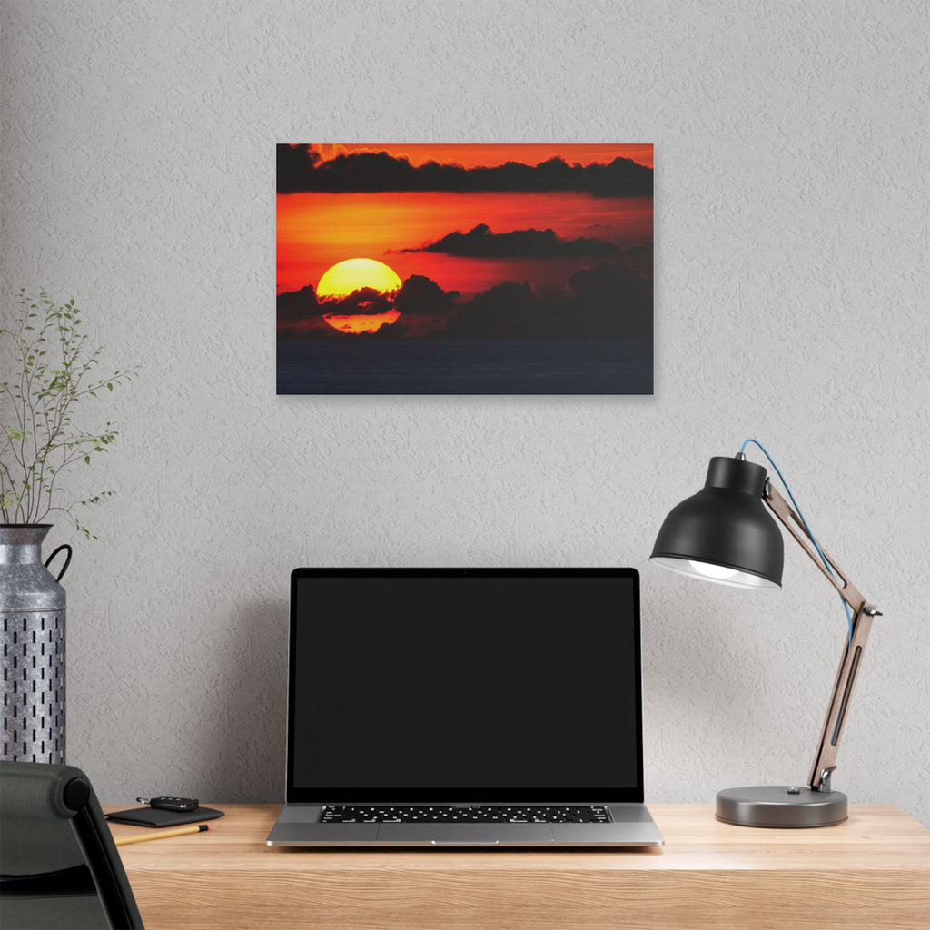 Sunset Ocean Canvas Print — Dramatic Red Sunset Wall Art