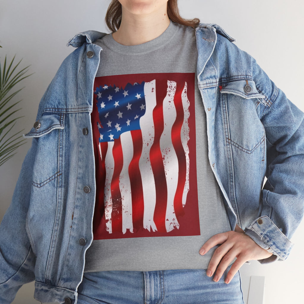 American Flag Graphic Tee — Distressed Wavy Stars & Stripes