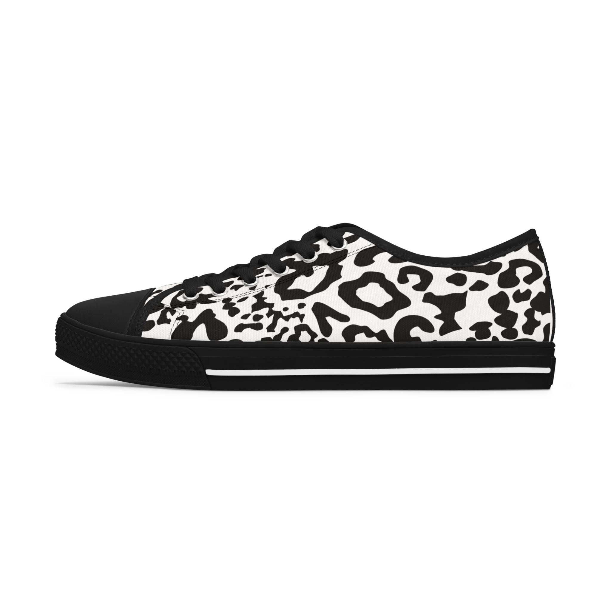 Leopard Print Low Top Sneakers — Black & White Casual Canvas Shoes
