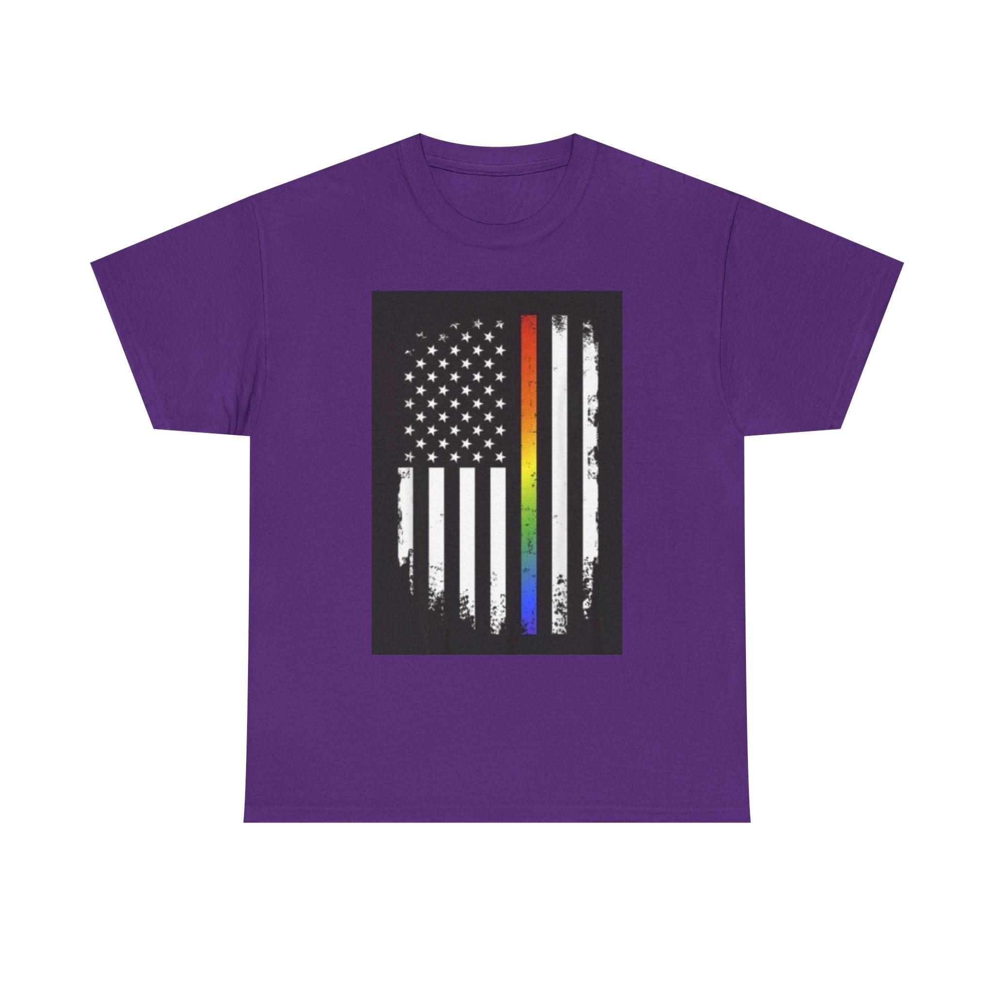 LGBTQ+ Pride Flag T‑Shirt — Distressed American Flag with Rainbow Stripe