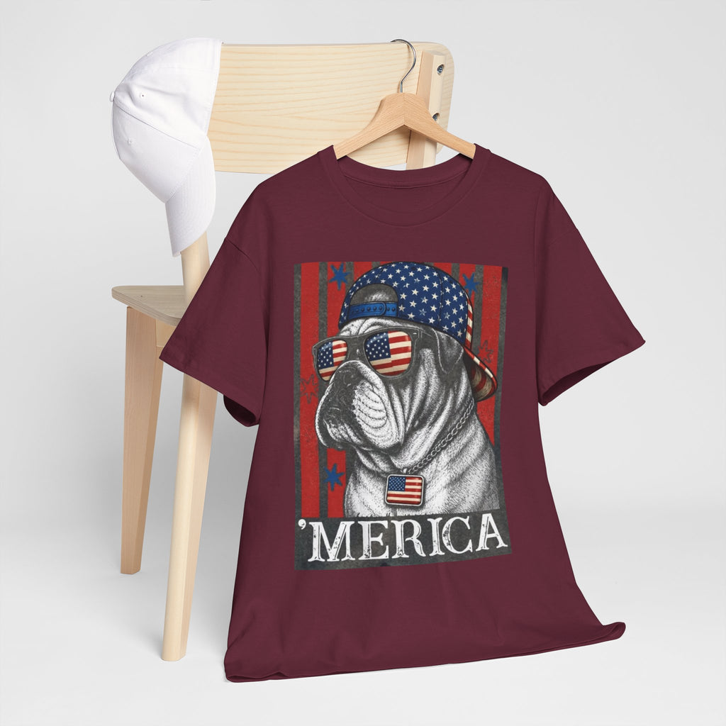 'Merica Bulldog T-Shirt — Patriotic American Flag Tee for Fourth of July