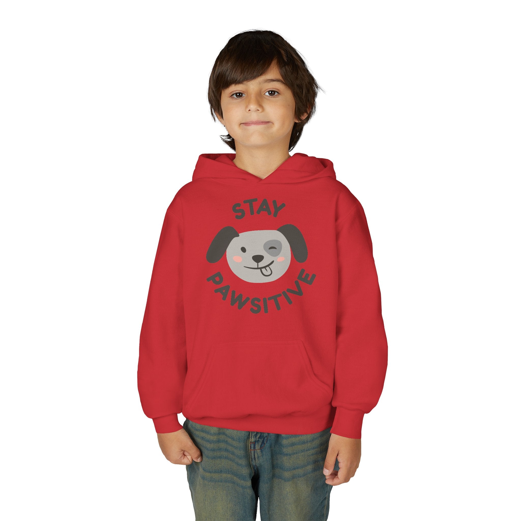 Stay Pawsitive Youth Hoodie – Cute Dog Graphic Kids Sweatshirt