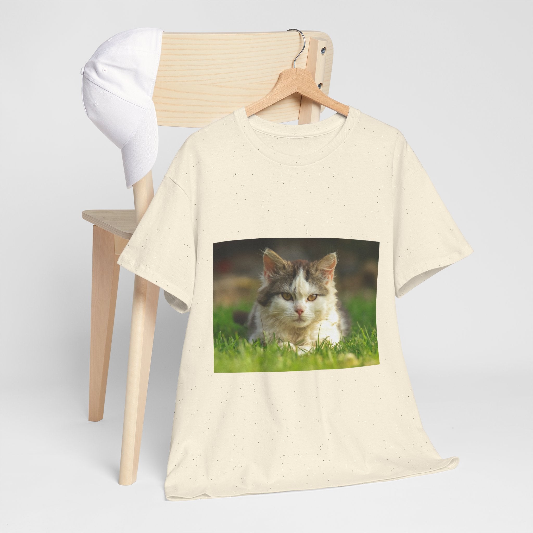 Cat Photo Tee — Relaxed Cat Lying in Grass T-Shirt