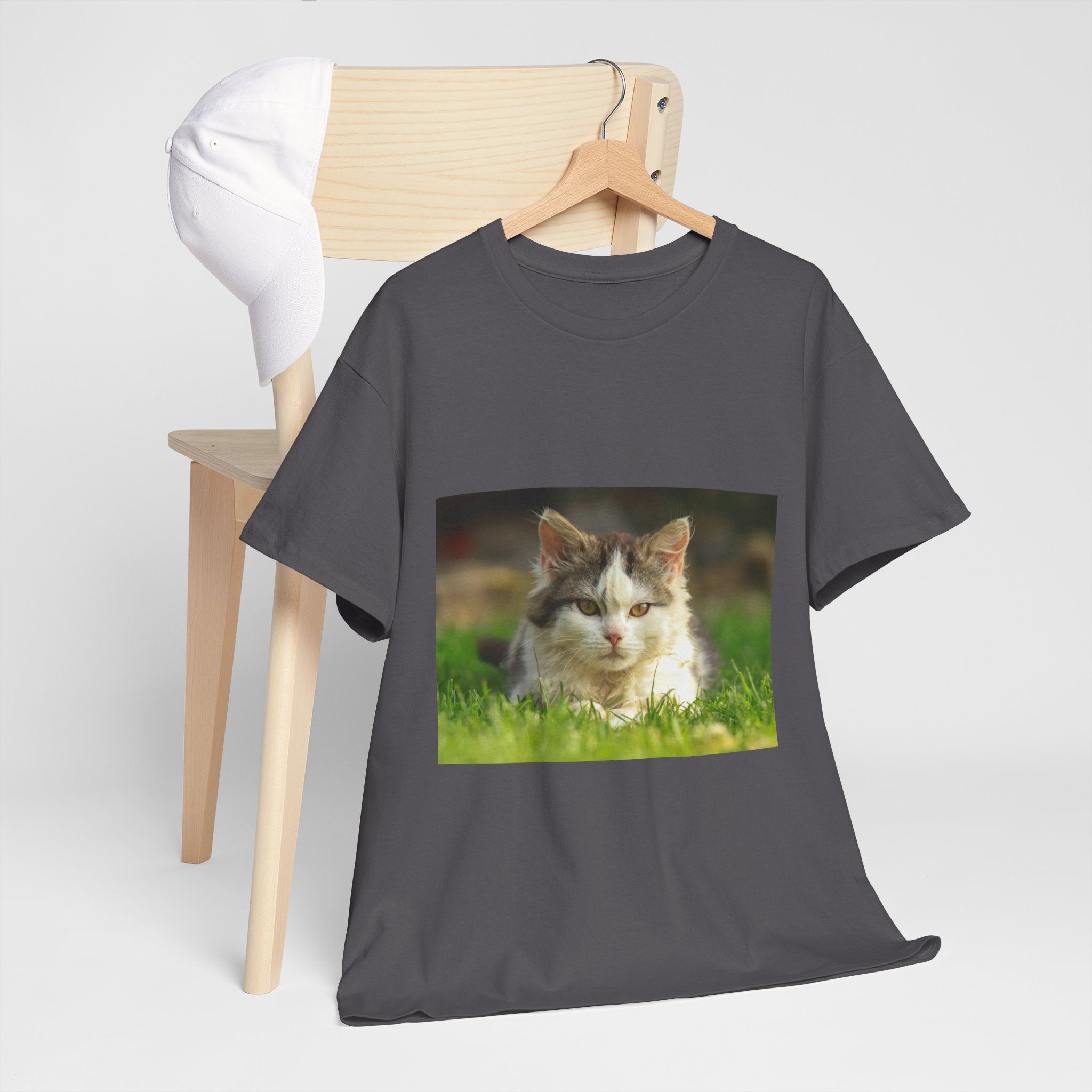 Cat Photo Tee — Relaxed Cat Lying in Grass T-Shirt
