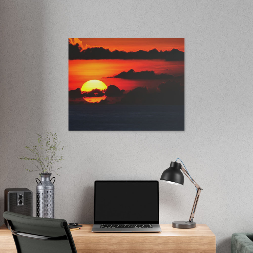 Sunset Ocean Canvas Print — Dramatic Red Sunset Wall Art