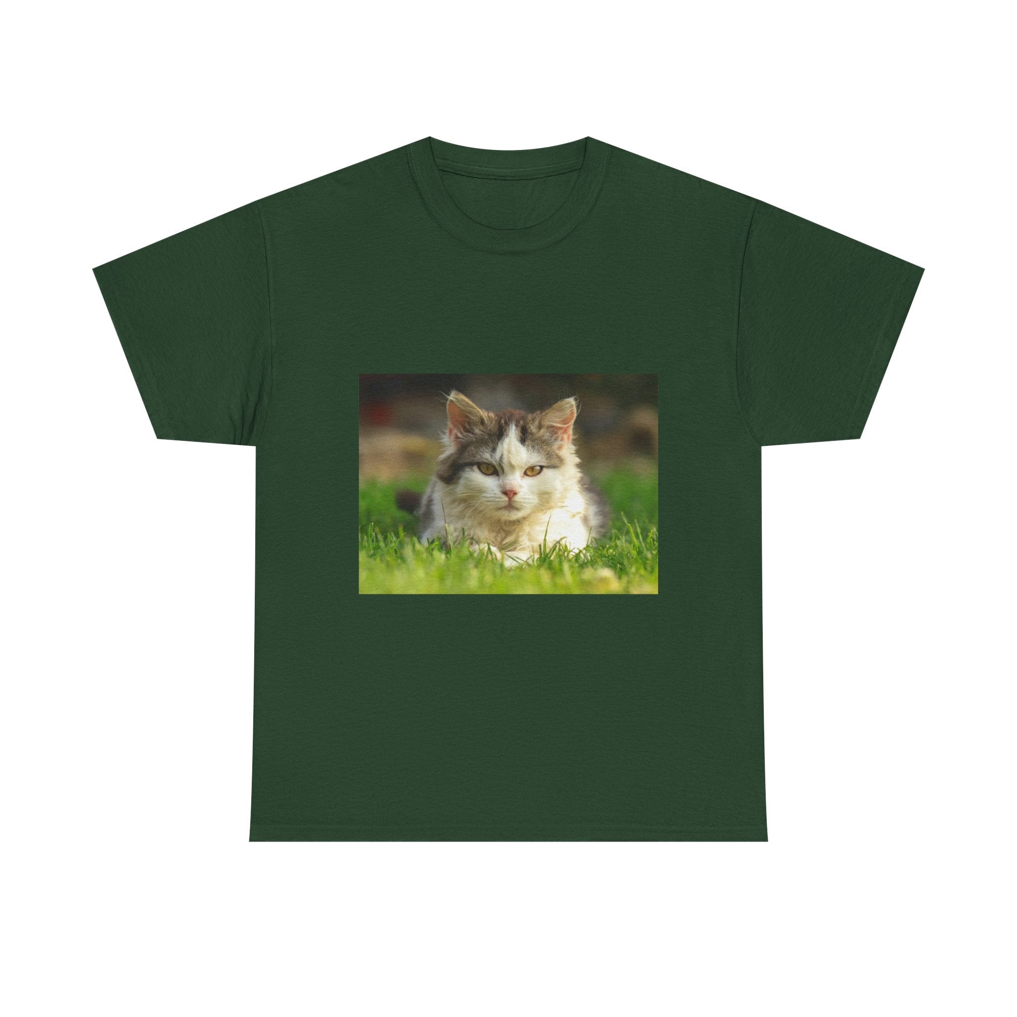 Cat Photo Tee — Relaxed Cat Lying in Grass T-Shirt