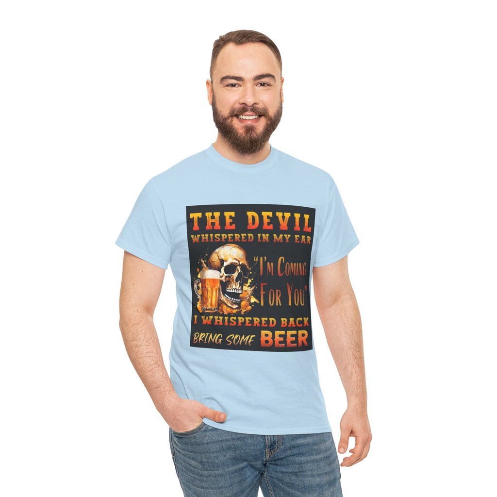 Devil Whispered T-Shirt — “I’m Coming For You” Skull Beer Graphic Tee