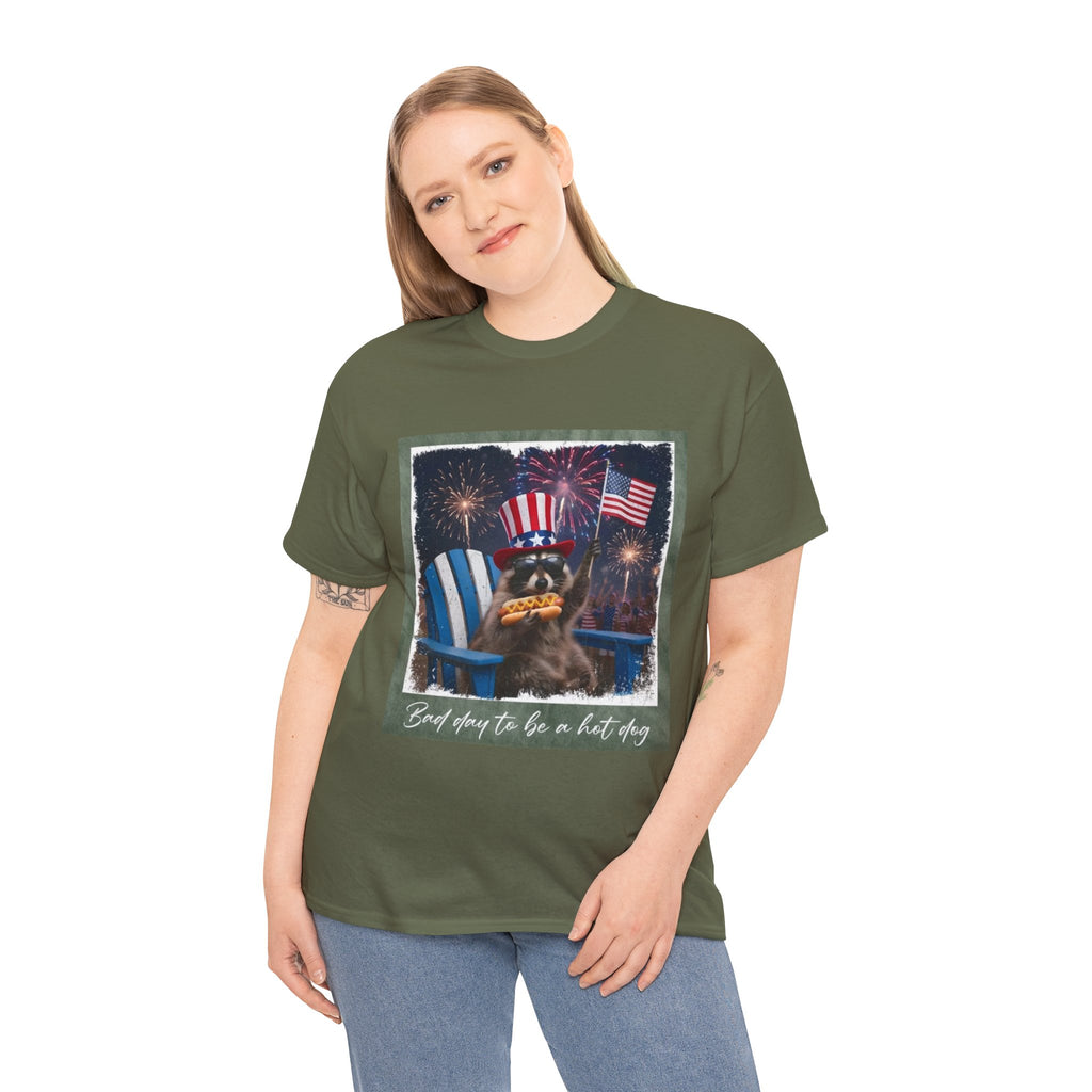 Patriotic Uncle Sam Bear T-Shirt — 'God Spares Us to Be a Hot Dog' 4th of July Tee