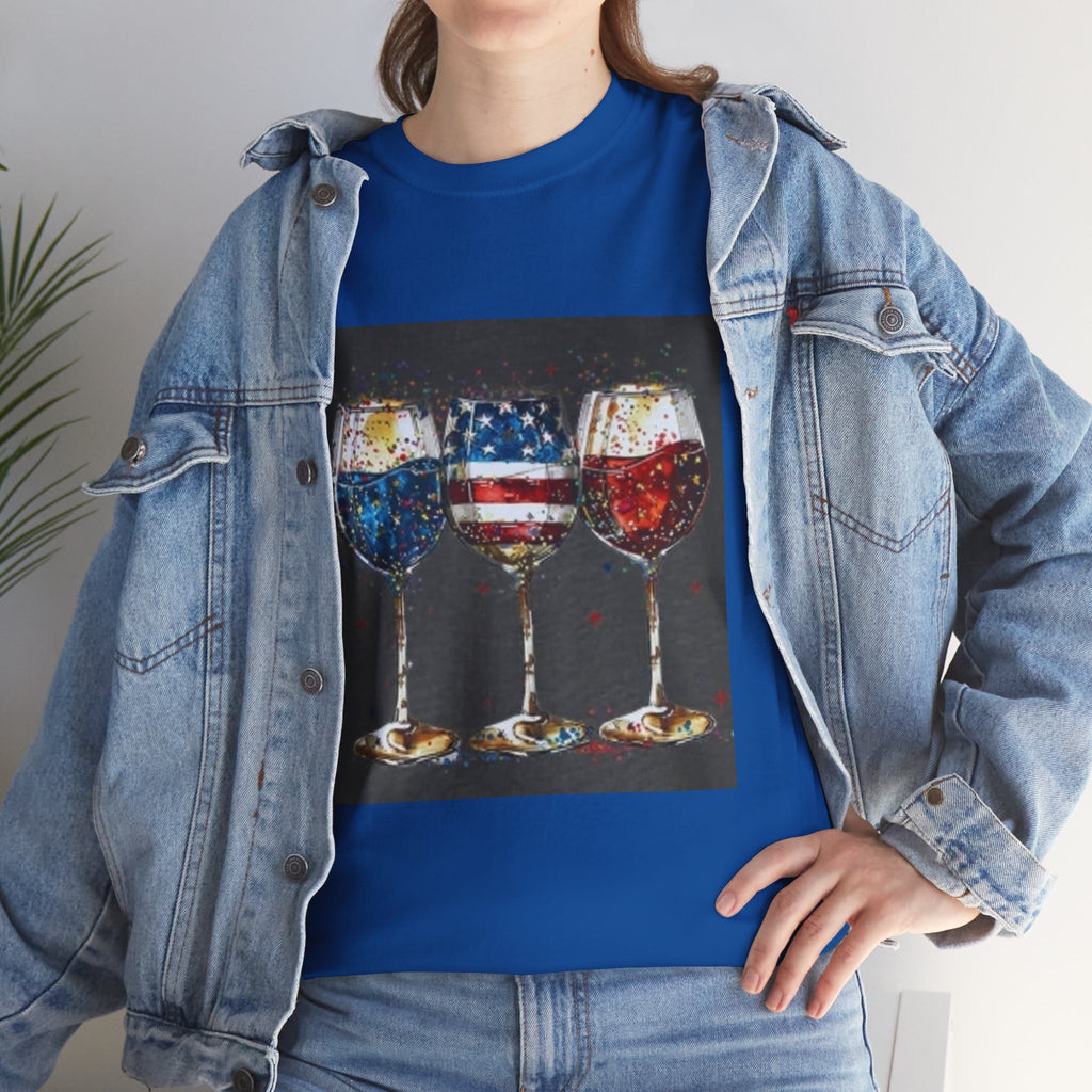Wine Glasses with American Flag Design Tee