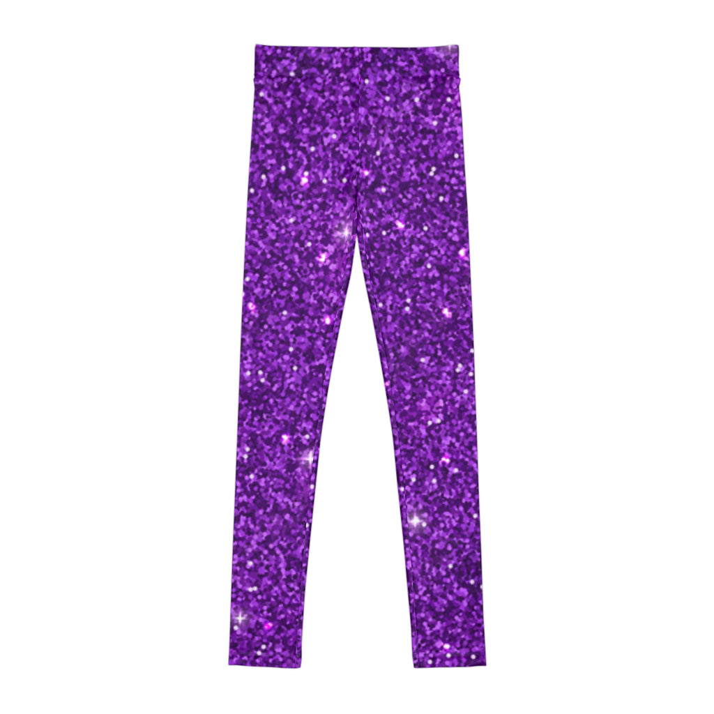 Purple Glitter Youth Leggings – Sparkle All-Over Print for Girls