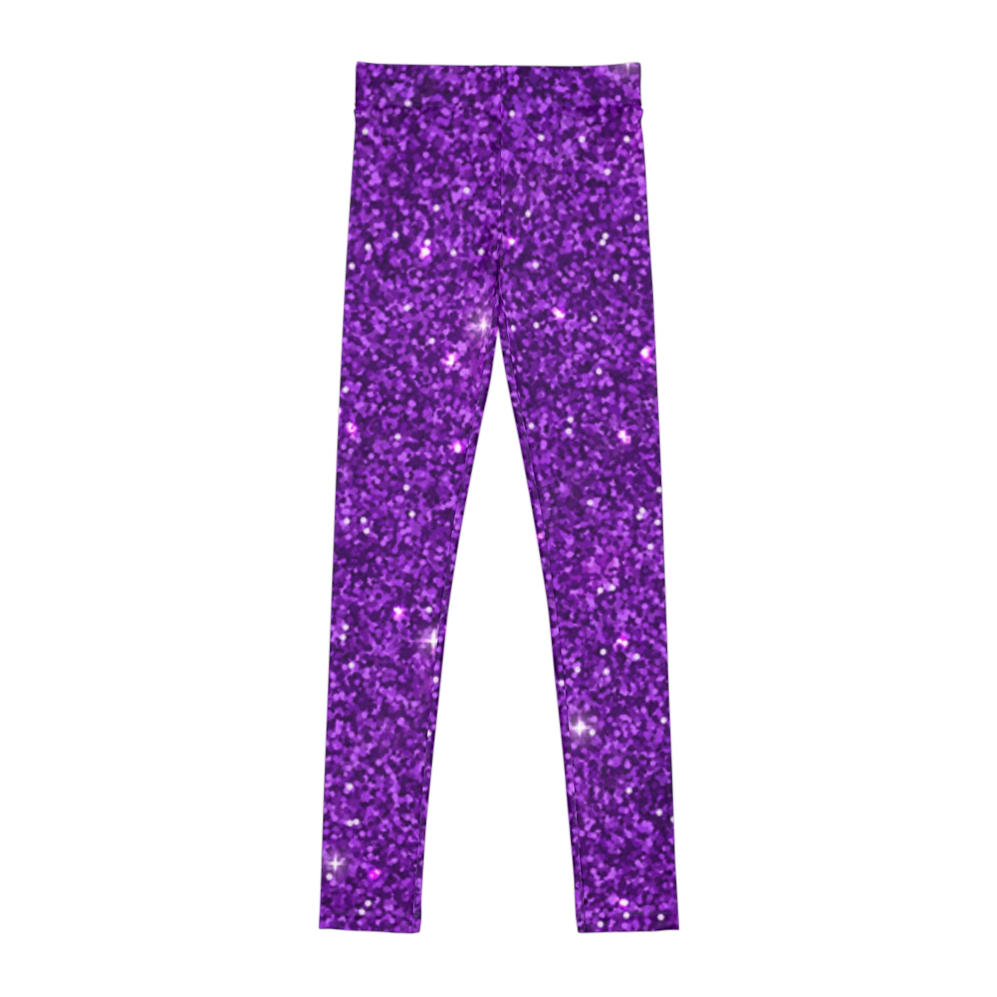 Purple Glitter Youth Leggings – Sparkle All-Over Print for Girls