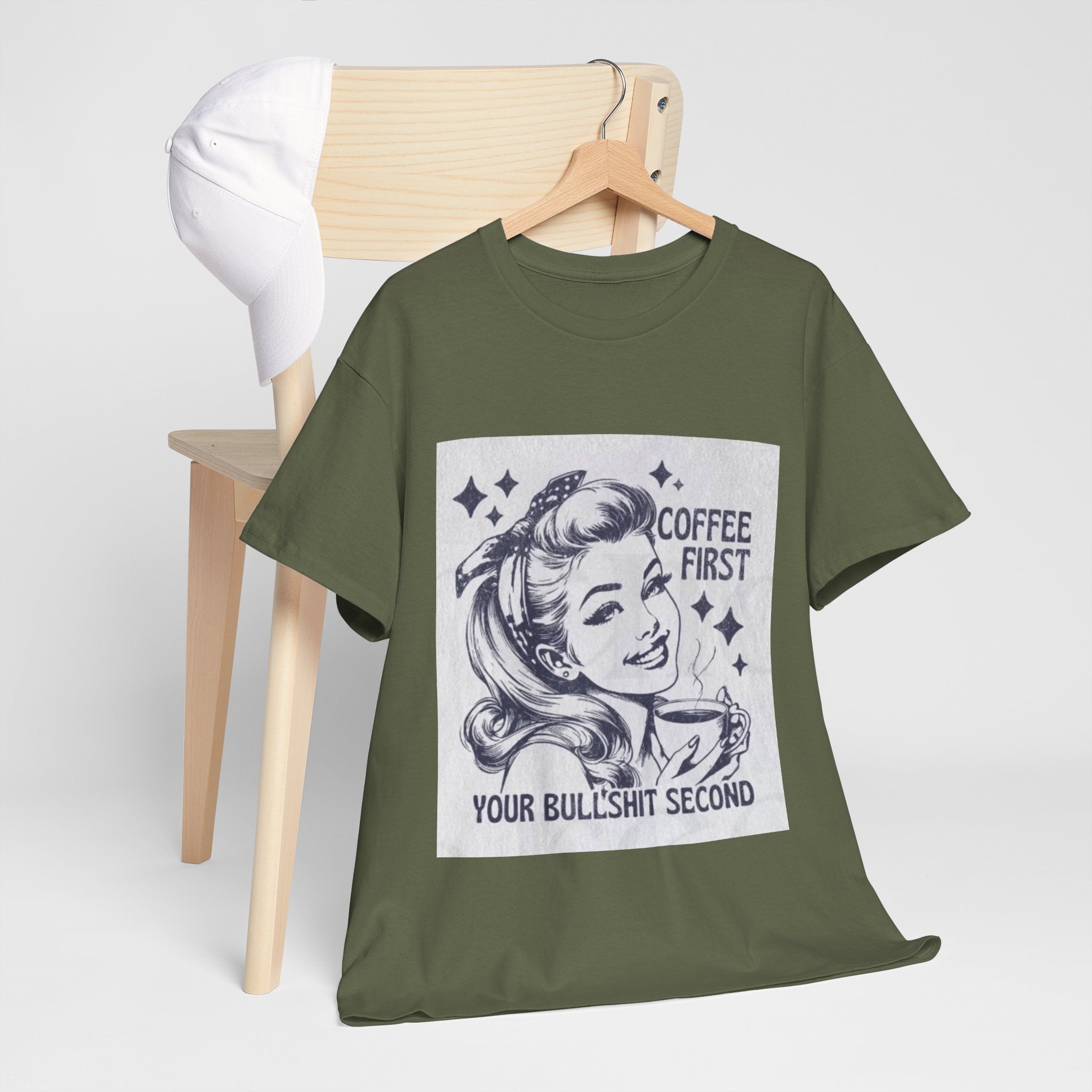 Coffee First Tee — “Coffee First, Your Bullshit Second” Retro Women’s Graphic T‑Shirt