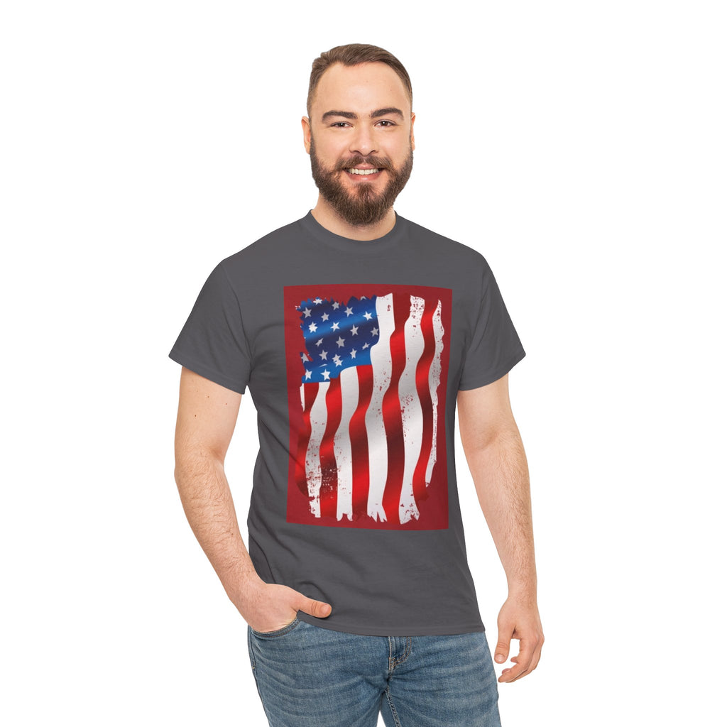 American Flag Graphic Tee — Distressed Wavy Stars & Stripes