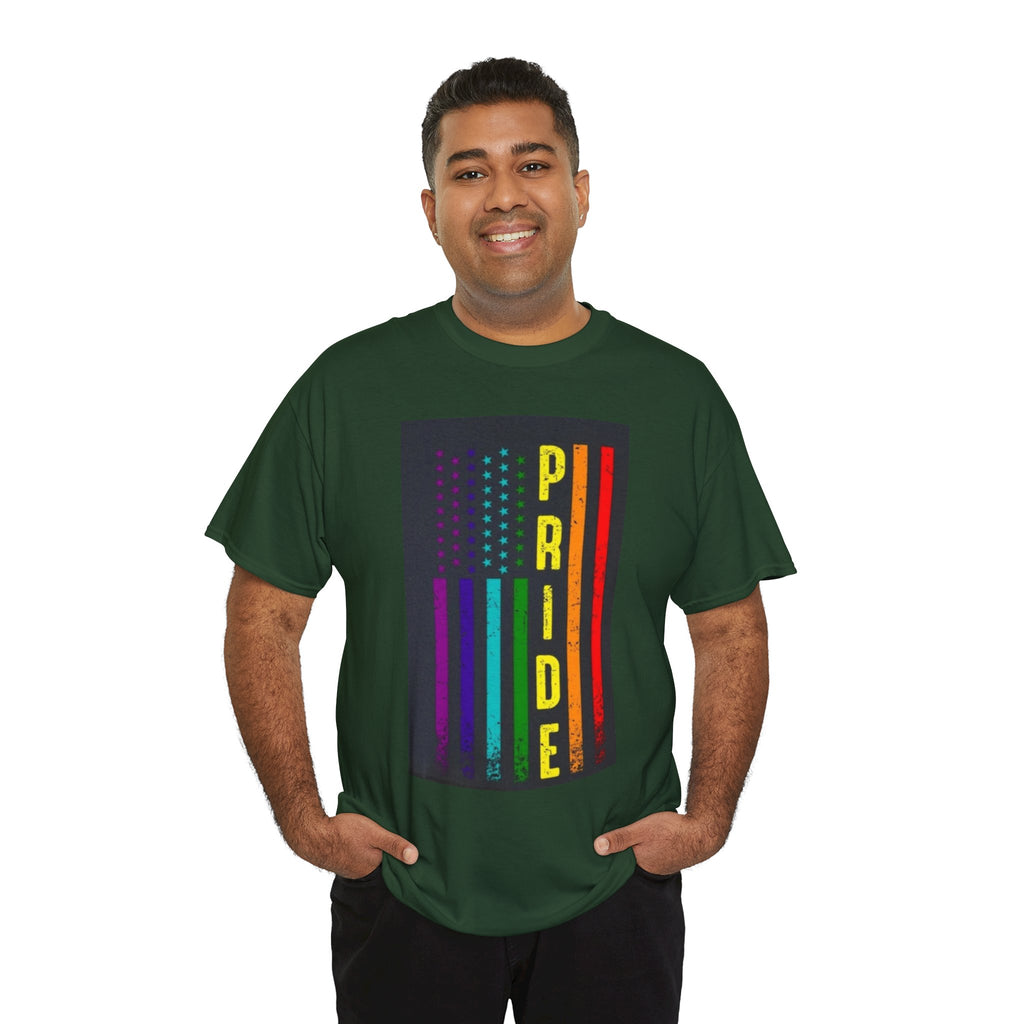 Pride Rainbow Flag Tee — Vertical "PRIDE" Graphic T-Shirt