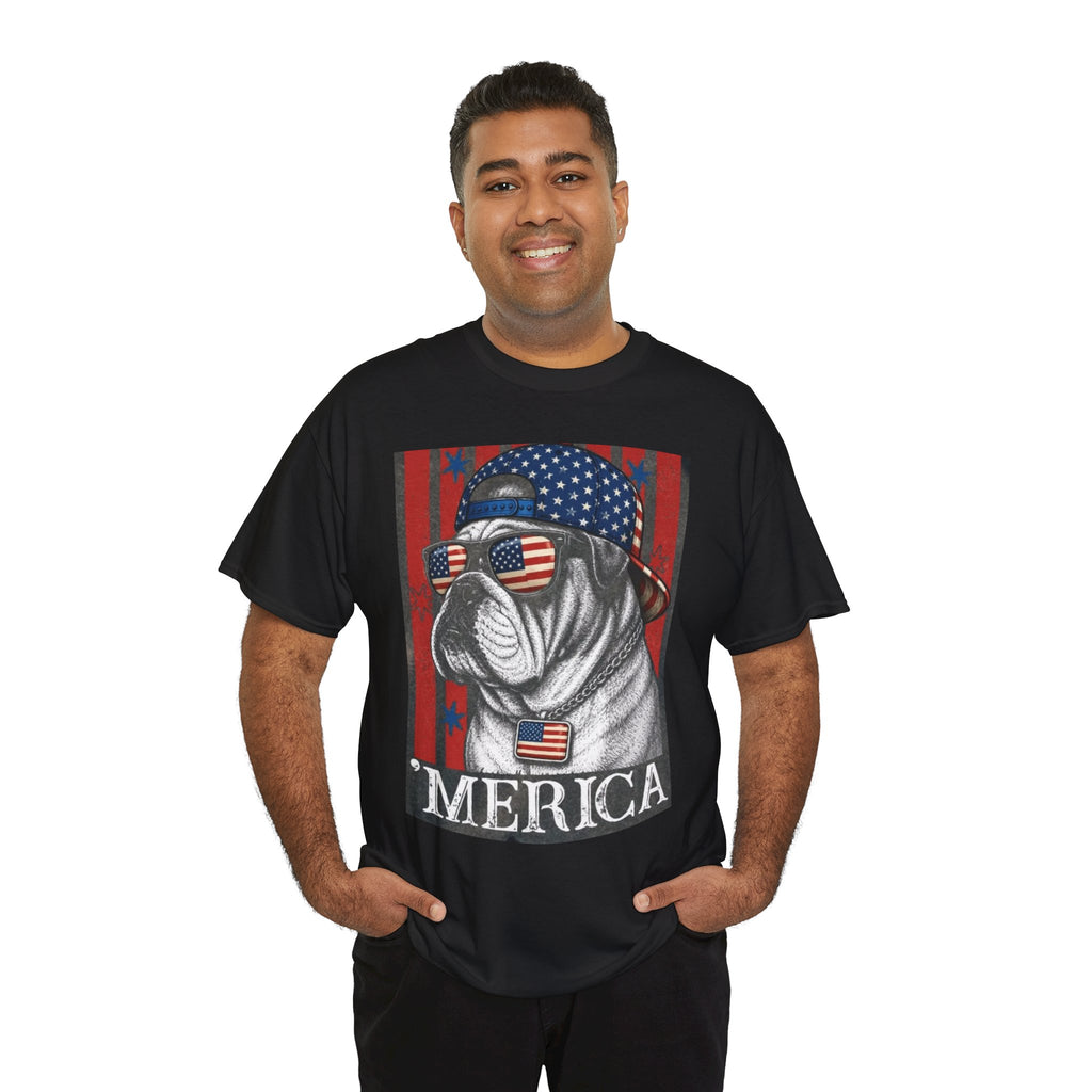 'Merica Bulldog T-Shirt — Patriotic American Flag Tee for Fourth of July