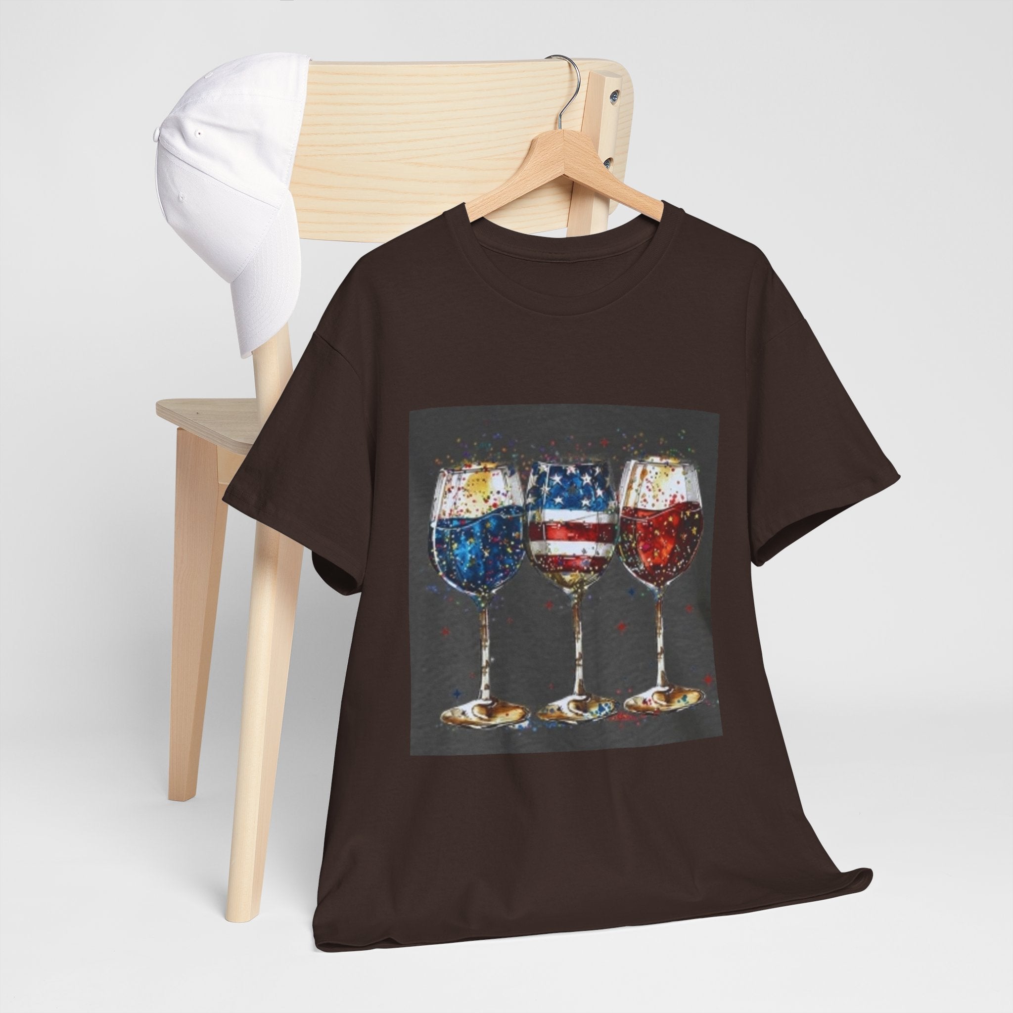 Wine Glasses with American Flag Design Tee