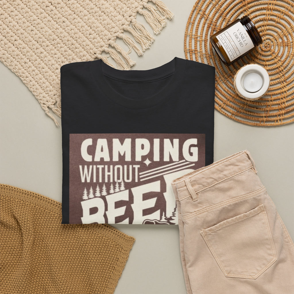 Camping Beer T-Shirt — "Camping Without Beer Is Just Sitting in the Woods" Outdoor Campfire Tee