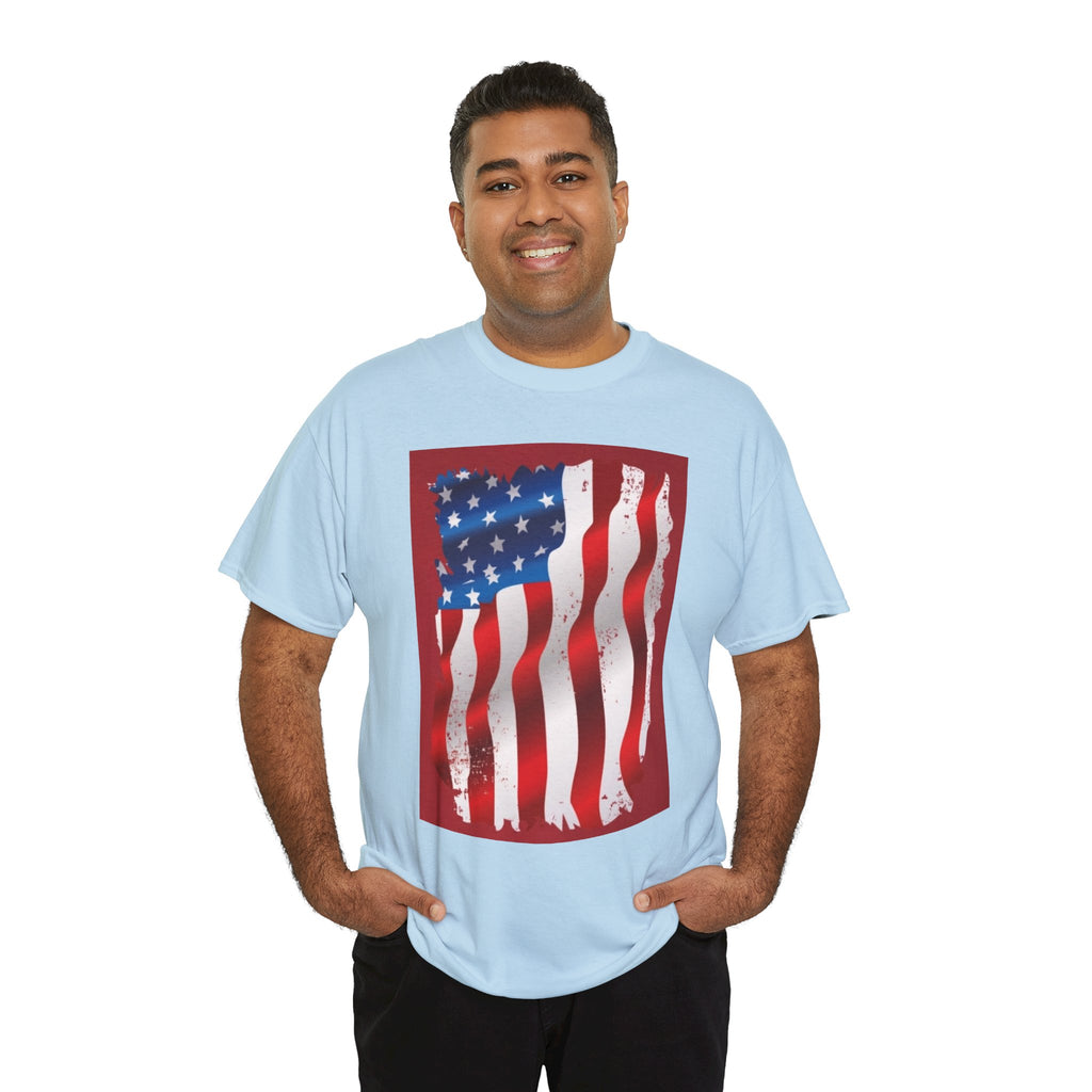 American Flag Graphic Tee — Distressed Wavy Stars & Stripes
